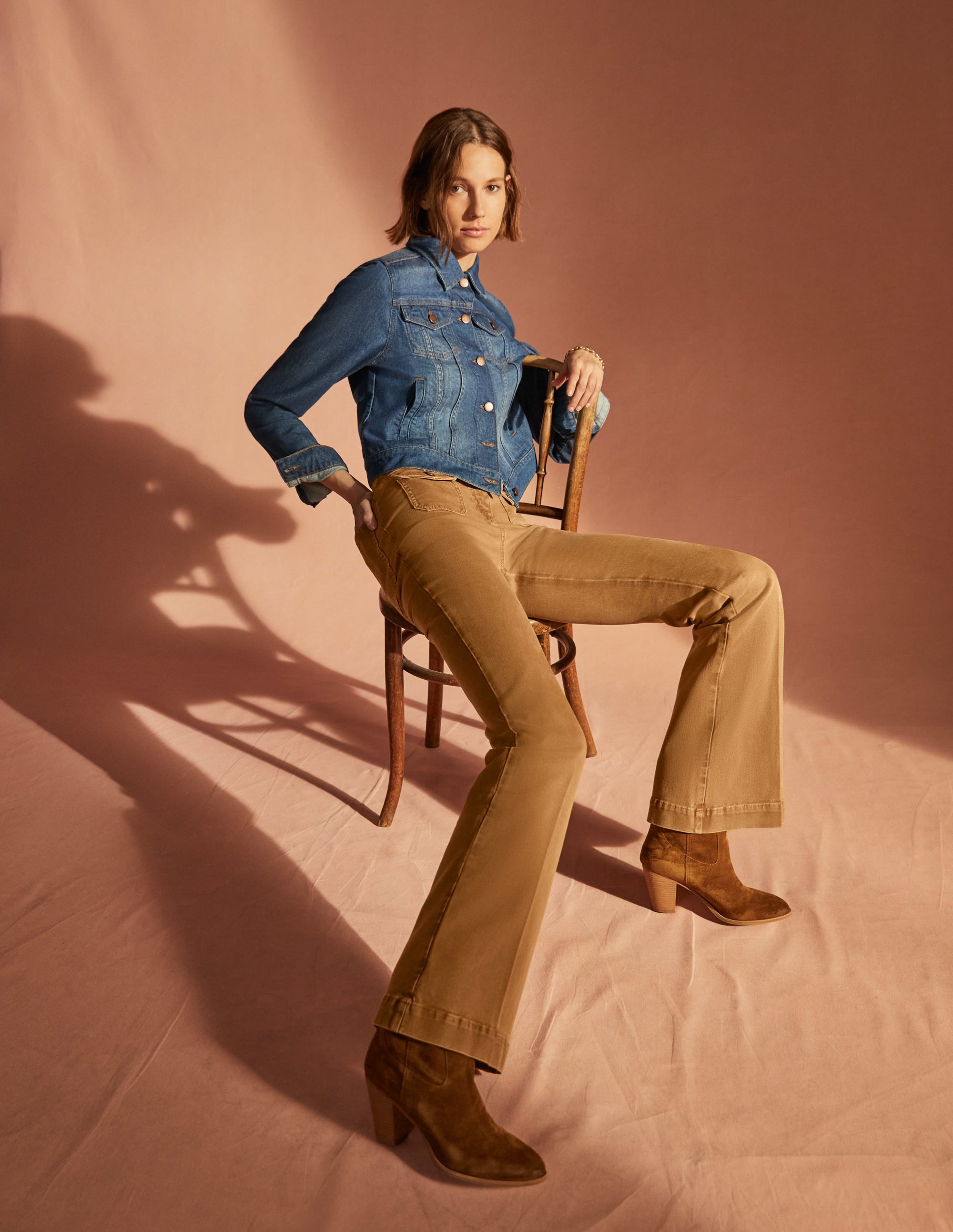 High Waist Flare Trousers-Butterscotch Brown - Image 12