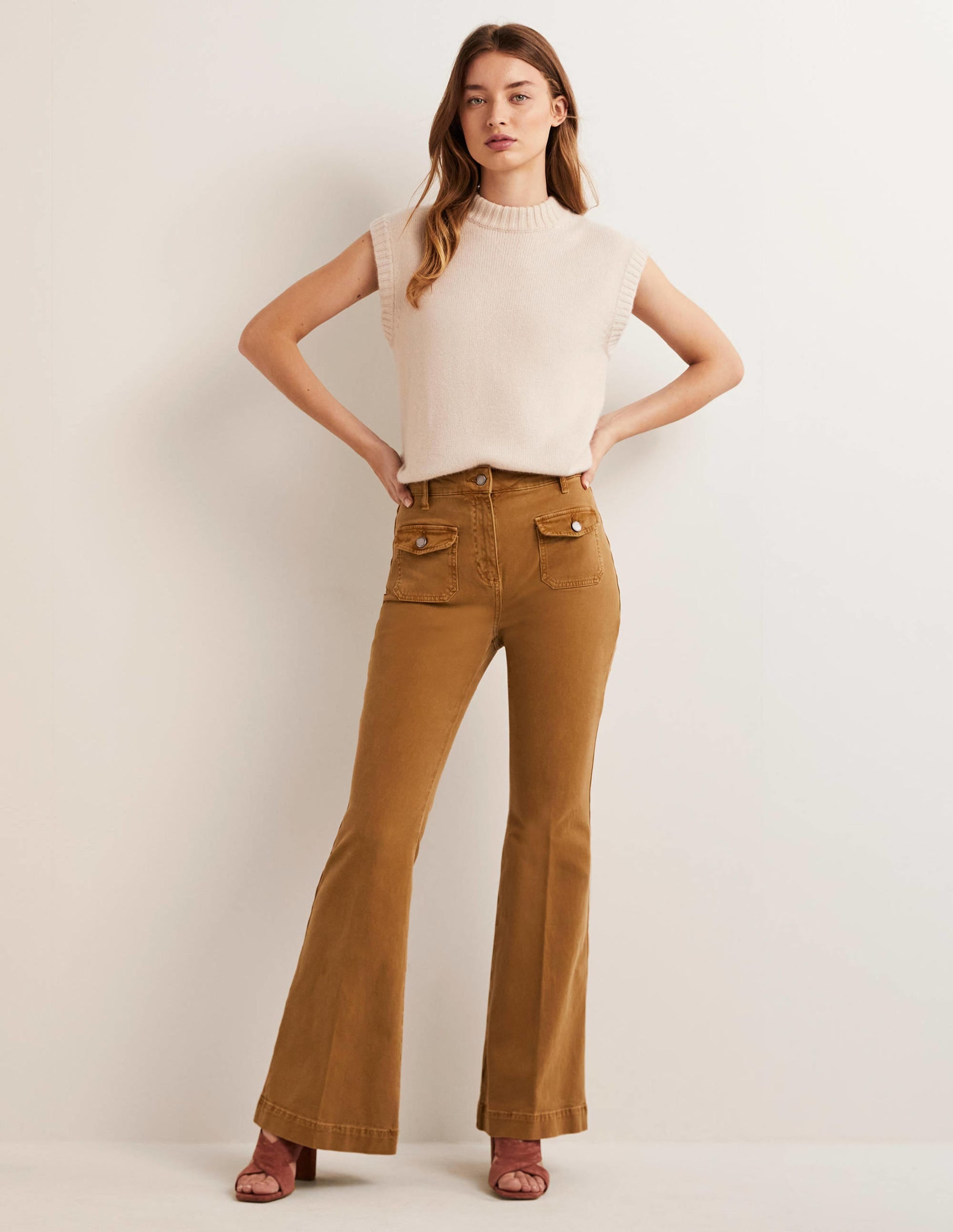 High Waist Flare Trousers-Butterscotch Brown - Image 1