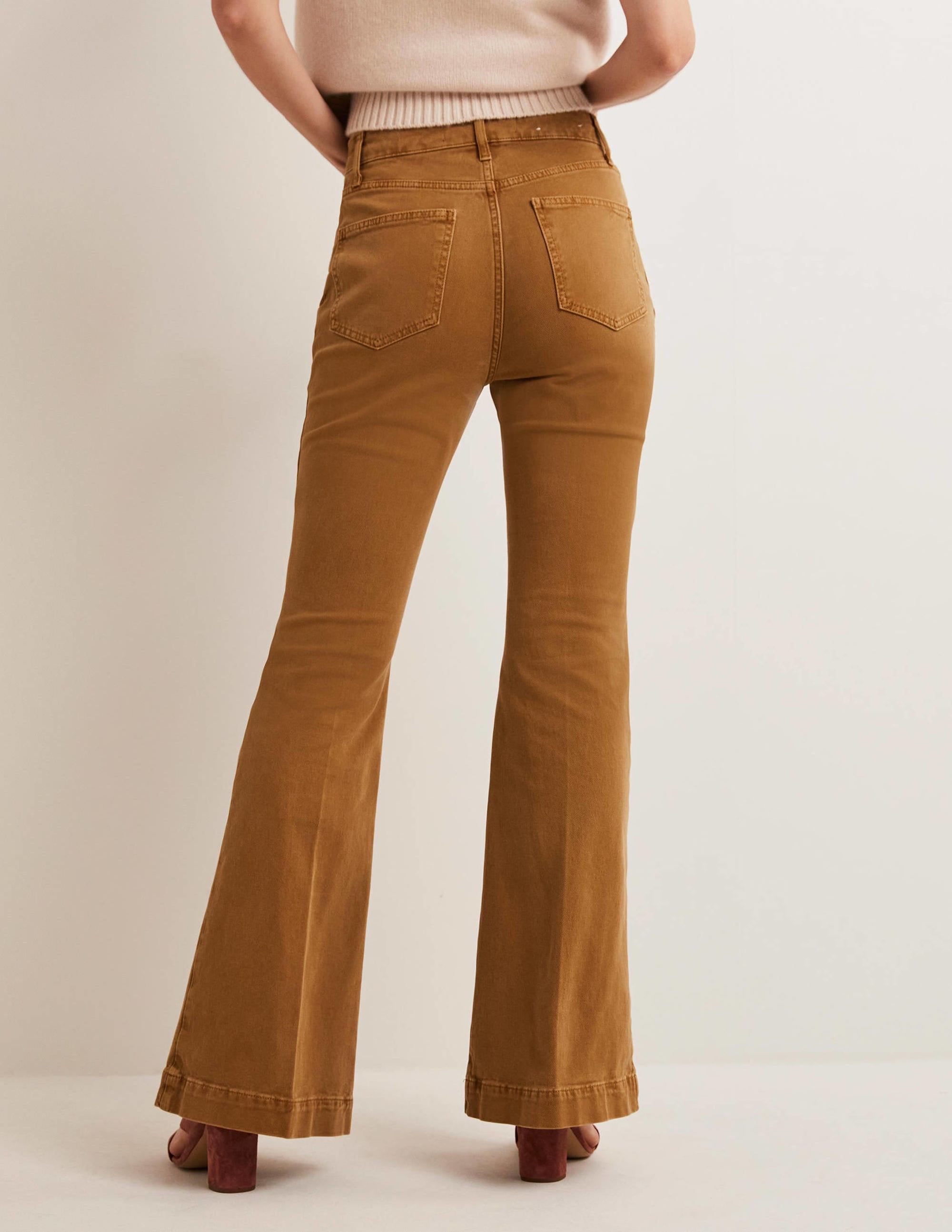 High Waist Flare Trousers-Butterscotch Brown - Image 3