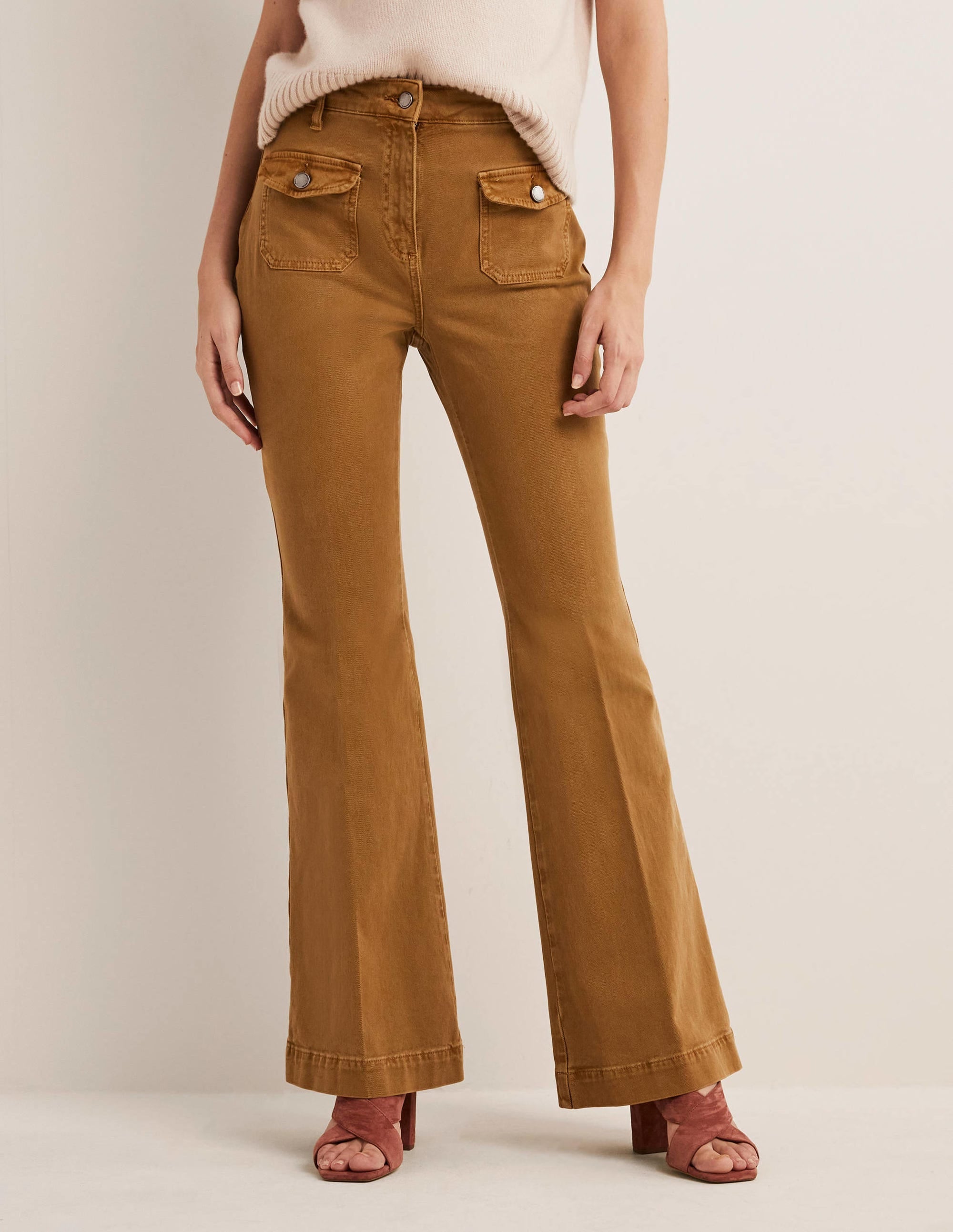 High Waist Flare Trousers-Butterscotch Brown - Image 5
