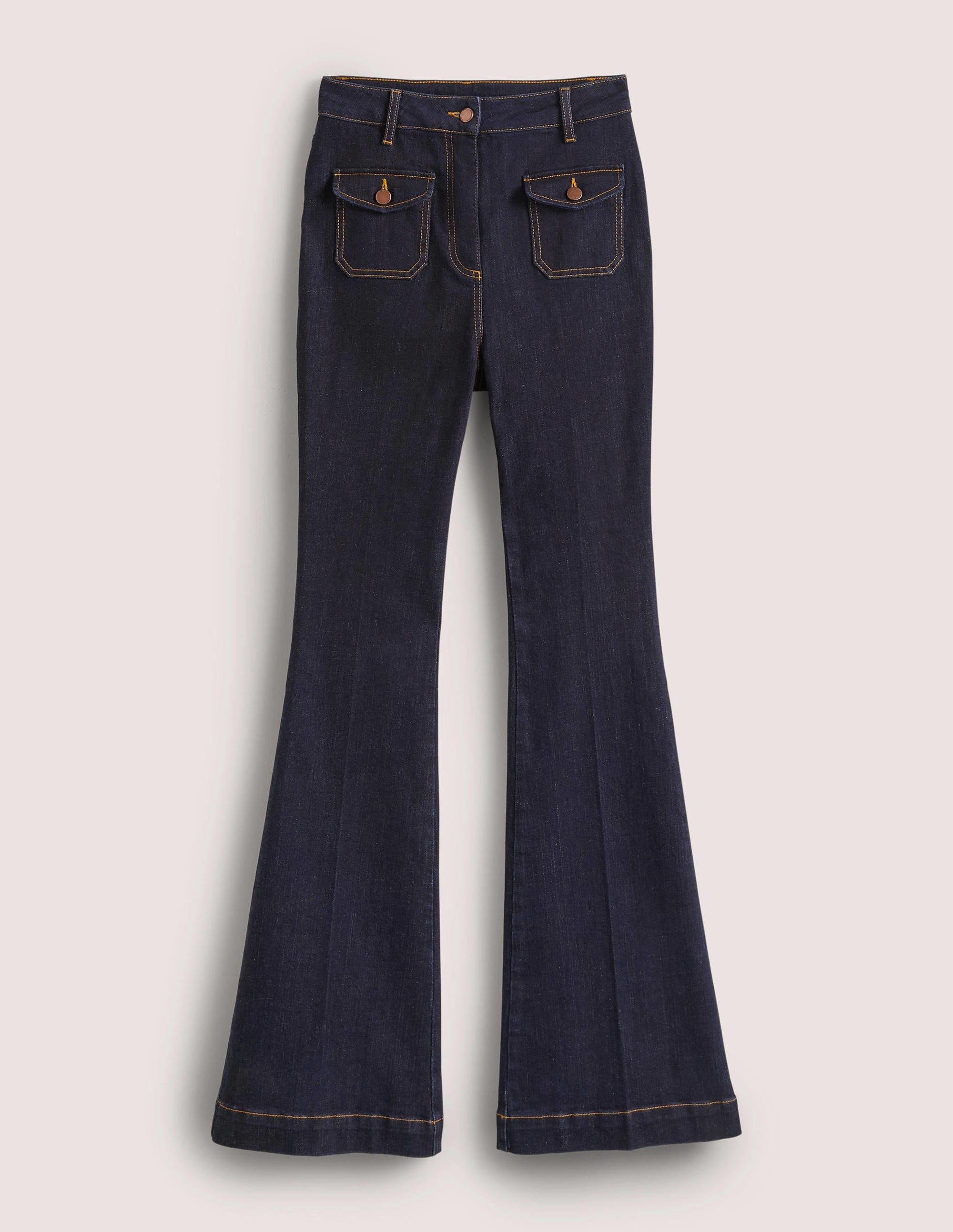 High Waist Flare Trousers-Indigo - Image 4