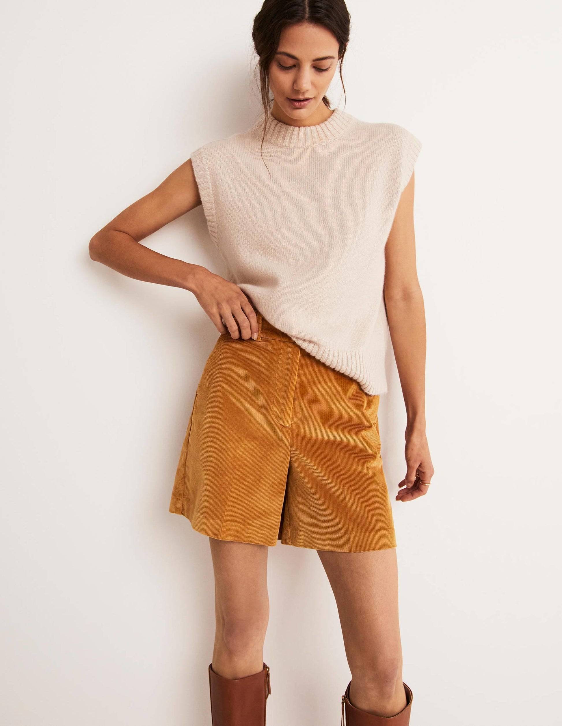 High Waist Shorts-Butterscotch Brown-10