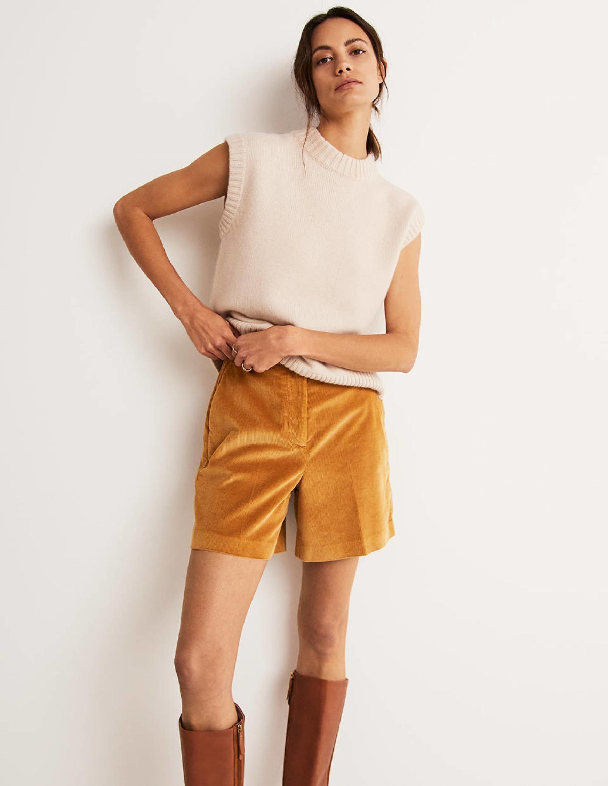 High Waist Shorts-Butterscotch Brown-1