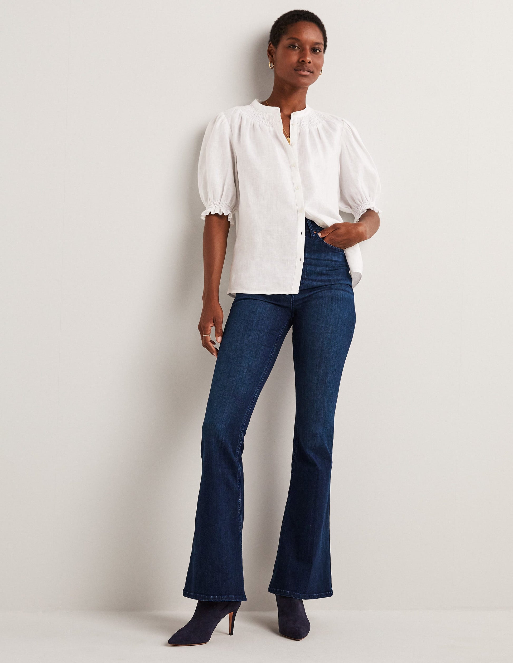 High Rise Fitted Flare Jeans-Dark Vintage-1