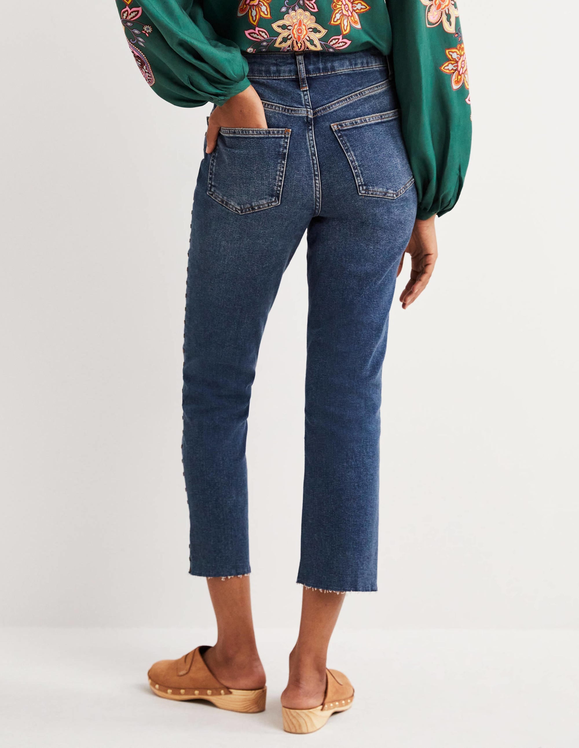 Relaxed Straight Studded Jeans-Mid Vintage, Stud - Image 3