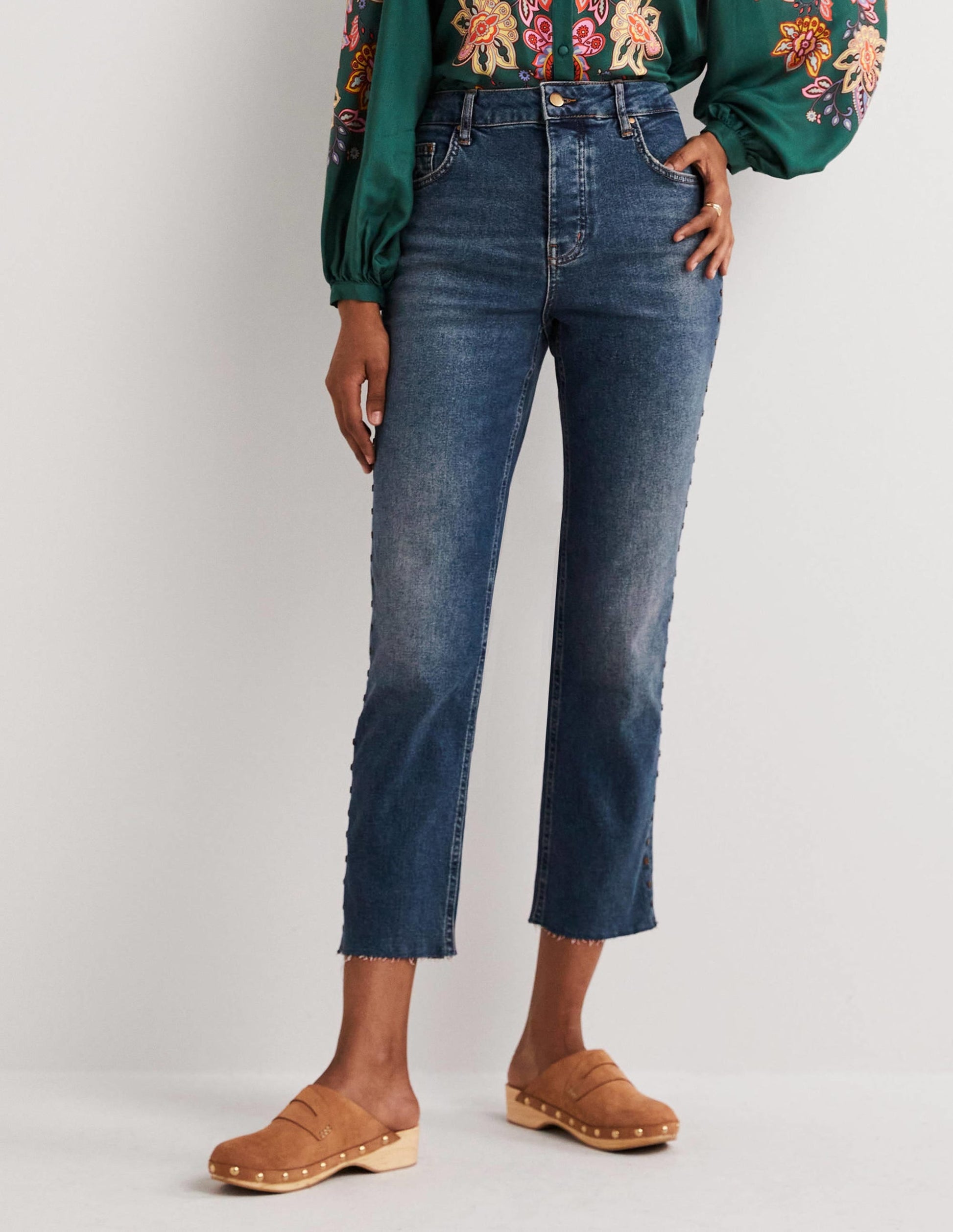 Relaxed Straight Studded Jeans-Mid Vintage, Stud-4