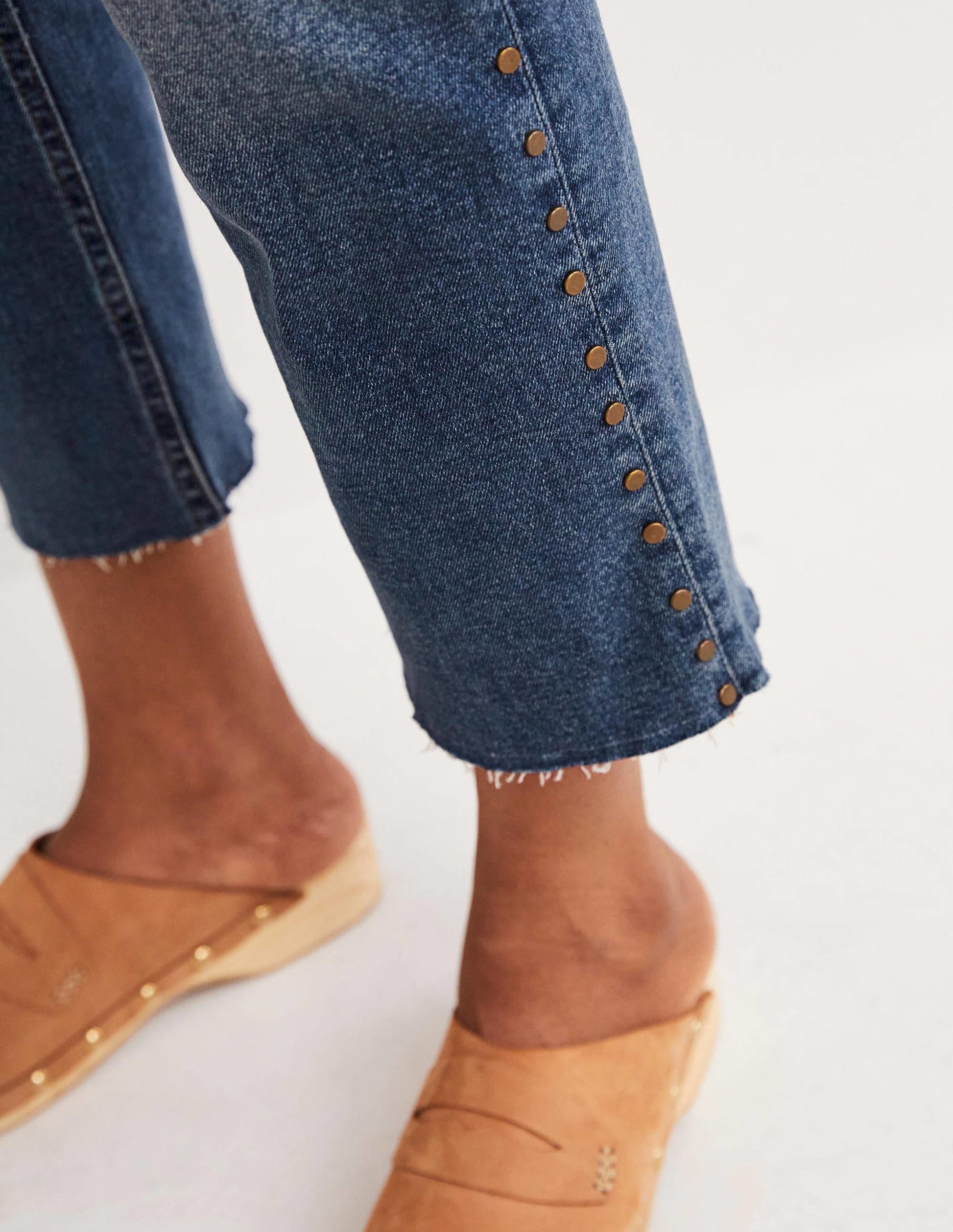 Relaxed Straight Studded Jeans-Mid Vintage, Stud-5