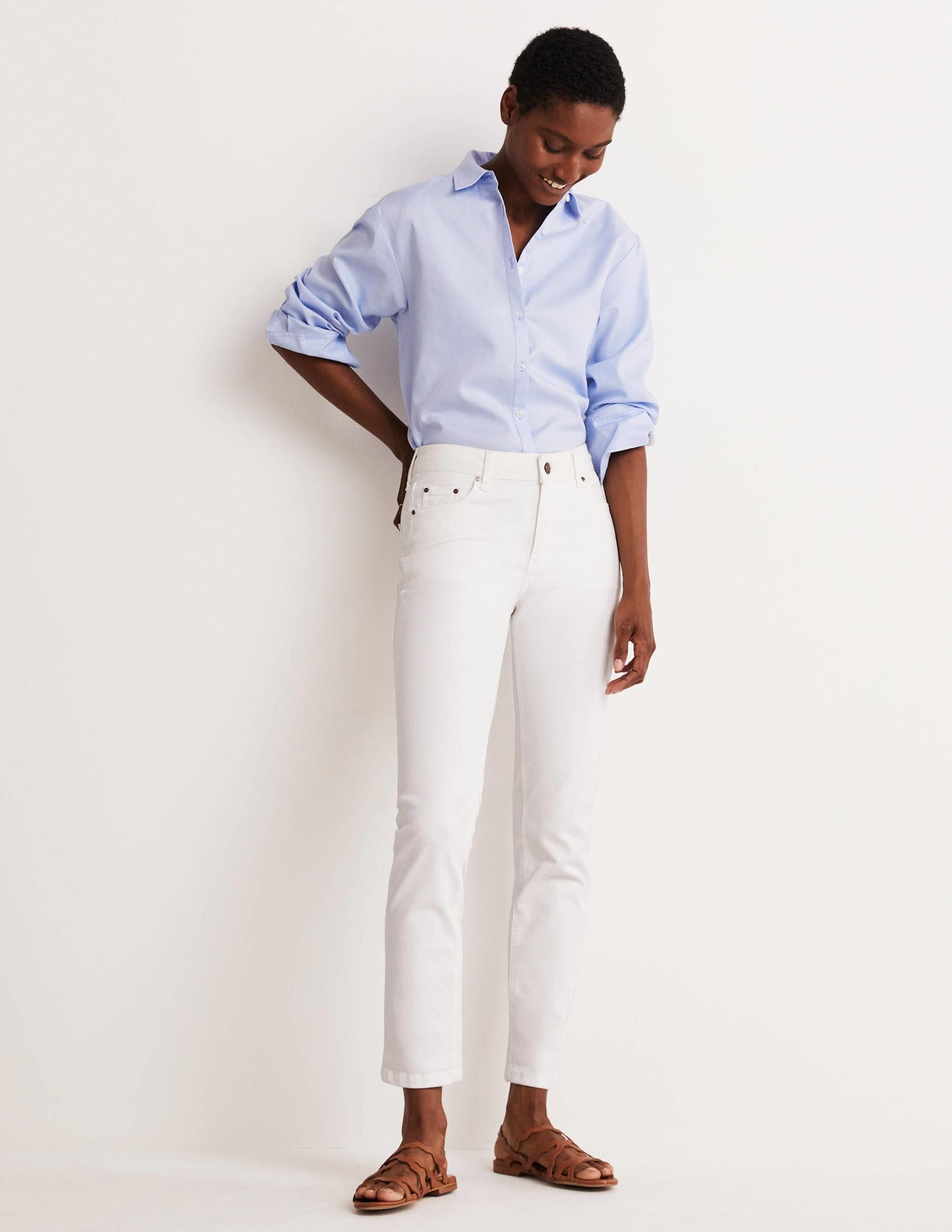 Slim Straight Jeans-White-1