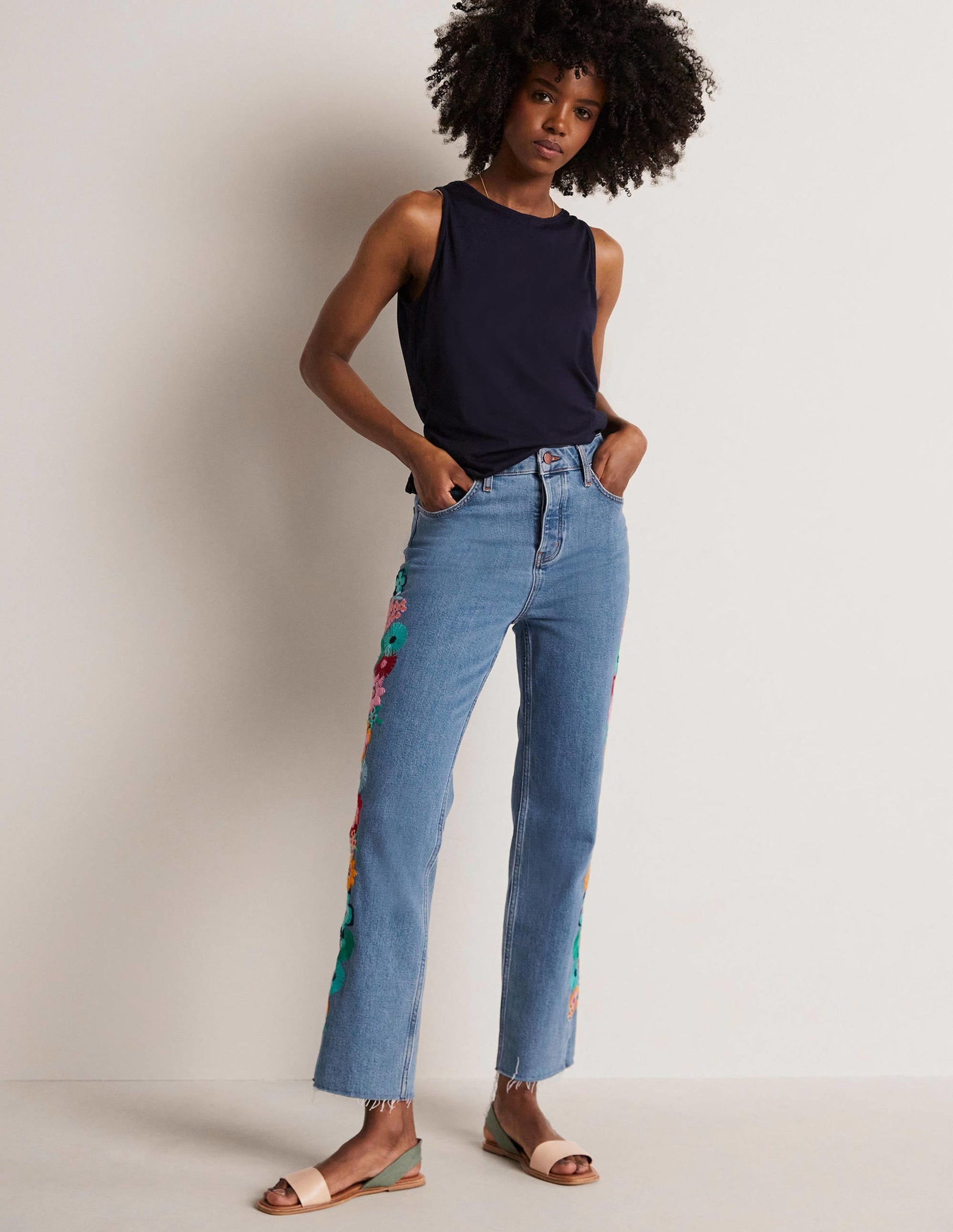 Relaxed Straight Jeans-Floral Multi Embroidery-6
