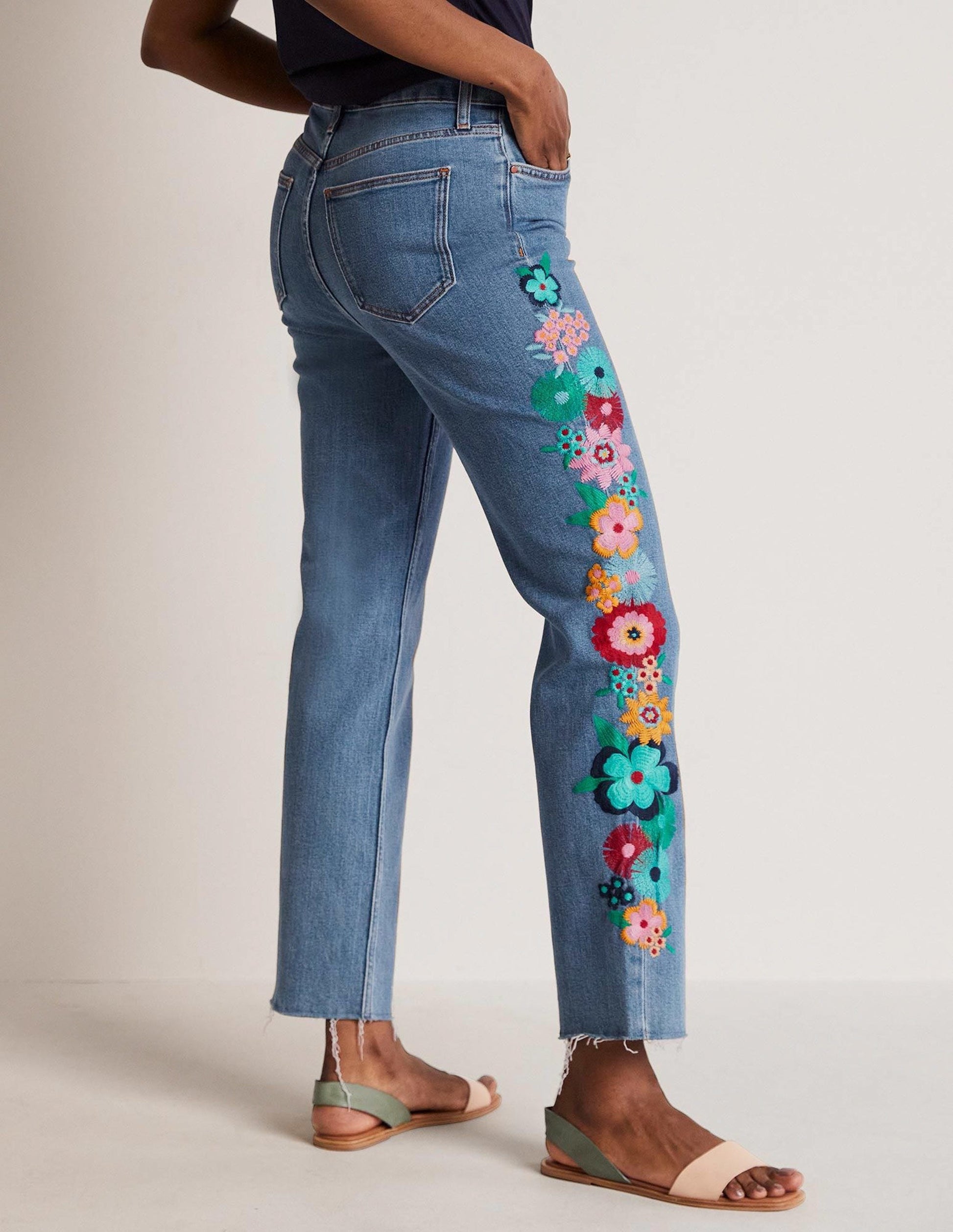 Relaxed Straight Jeans-Floral Multi Embroidery-3