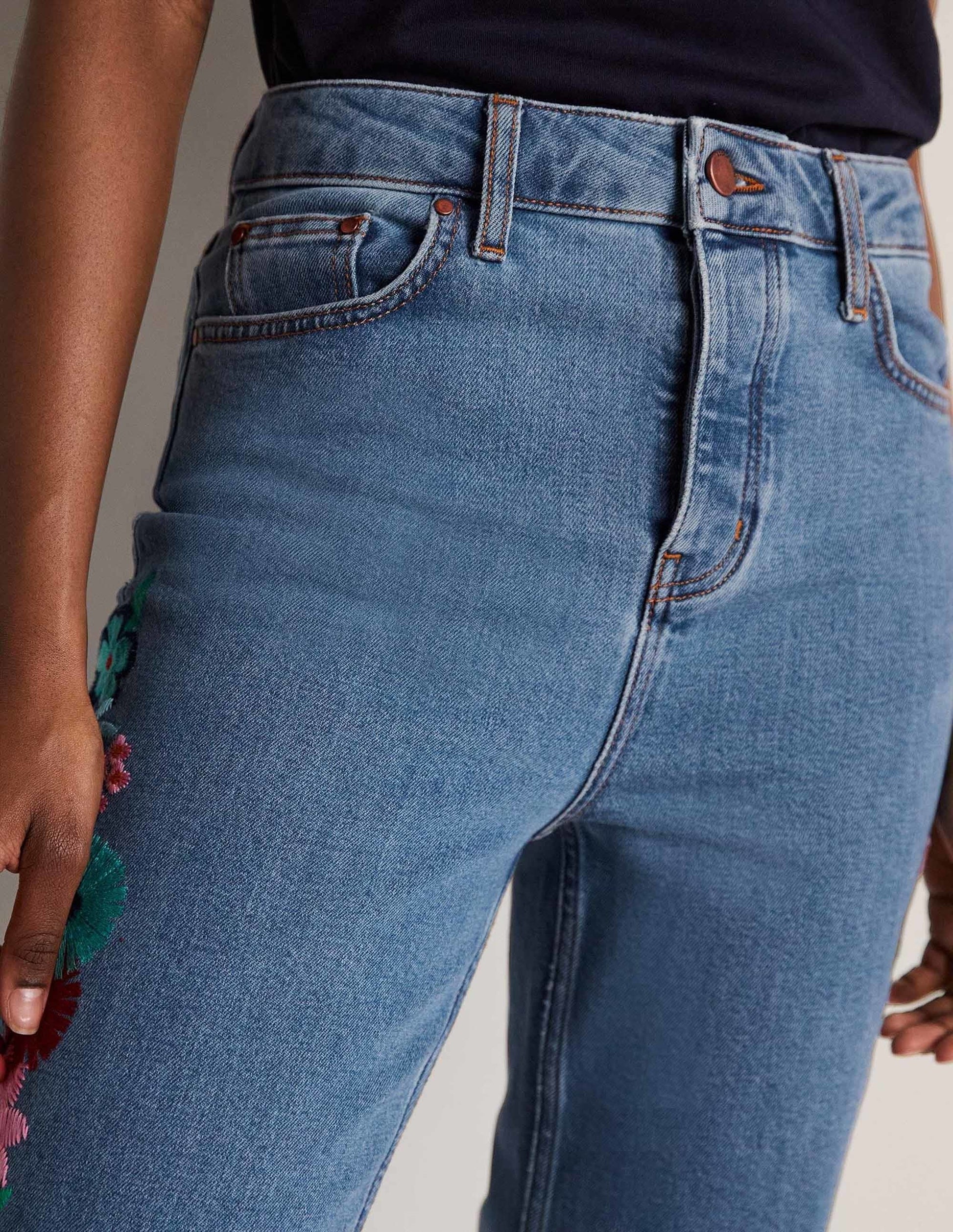 Relaxed Straight Jeans-Floral Multi Embroidery-5