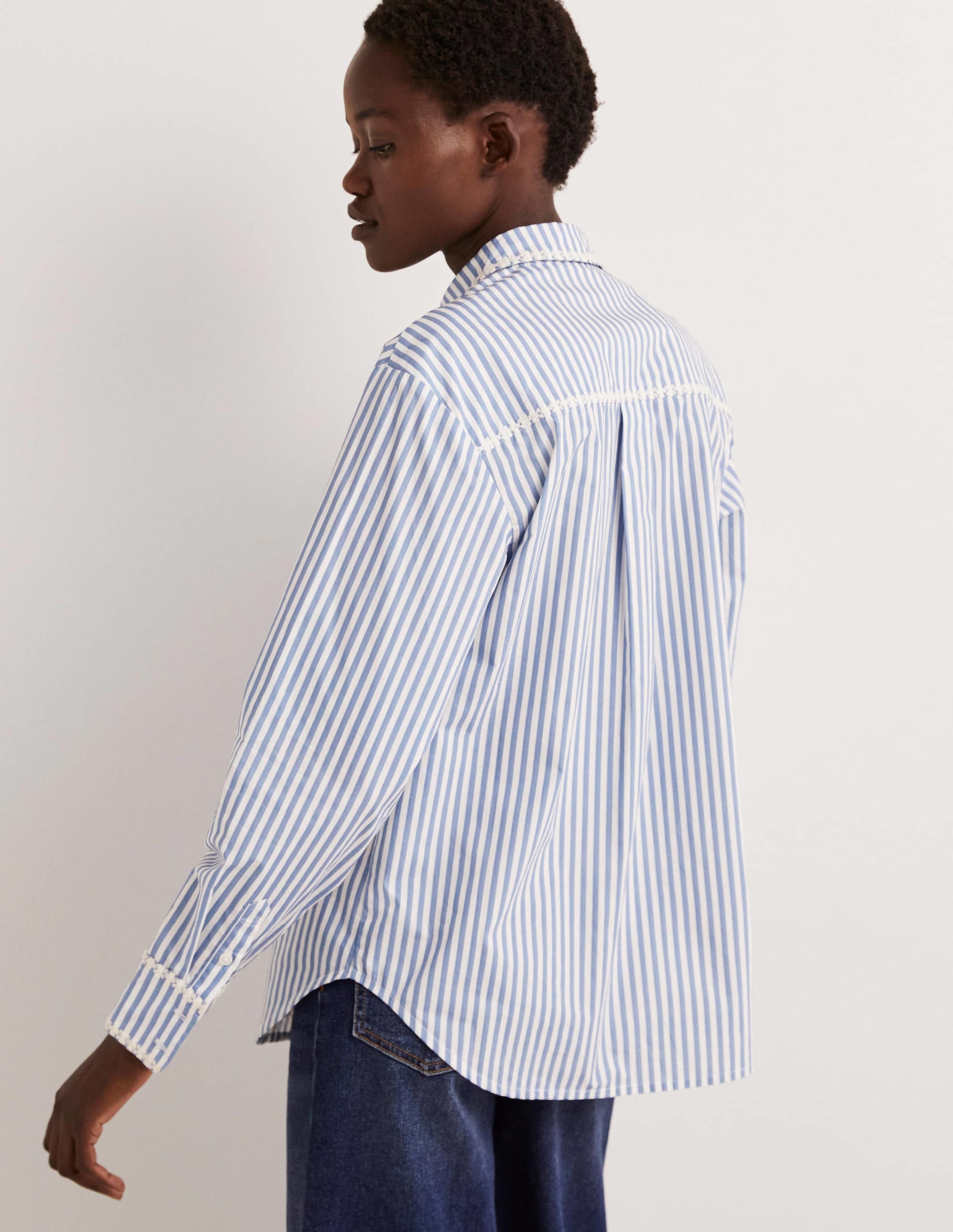 Relaxed Cotton Shirt-Ticking Stripe, Embroidered - Image 3