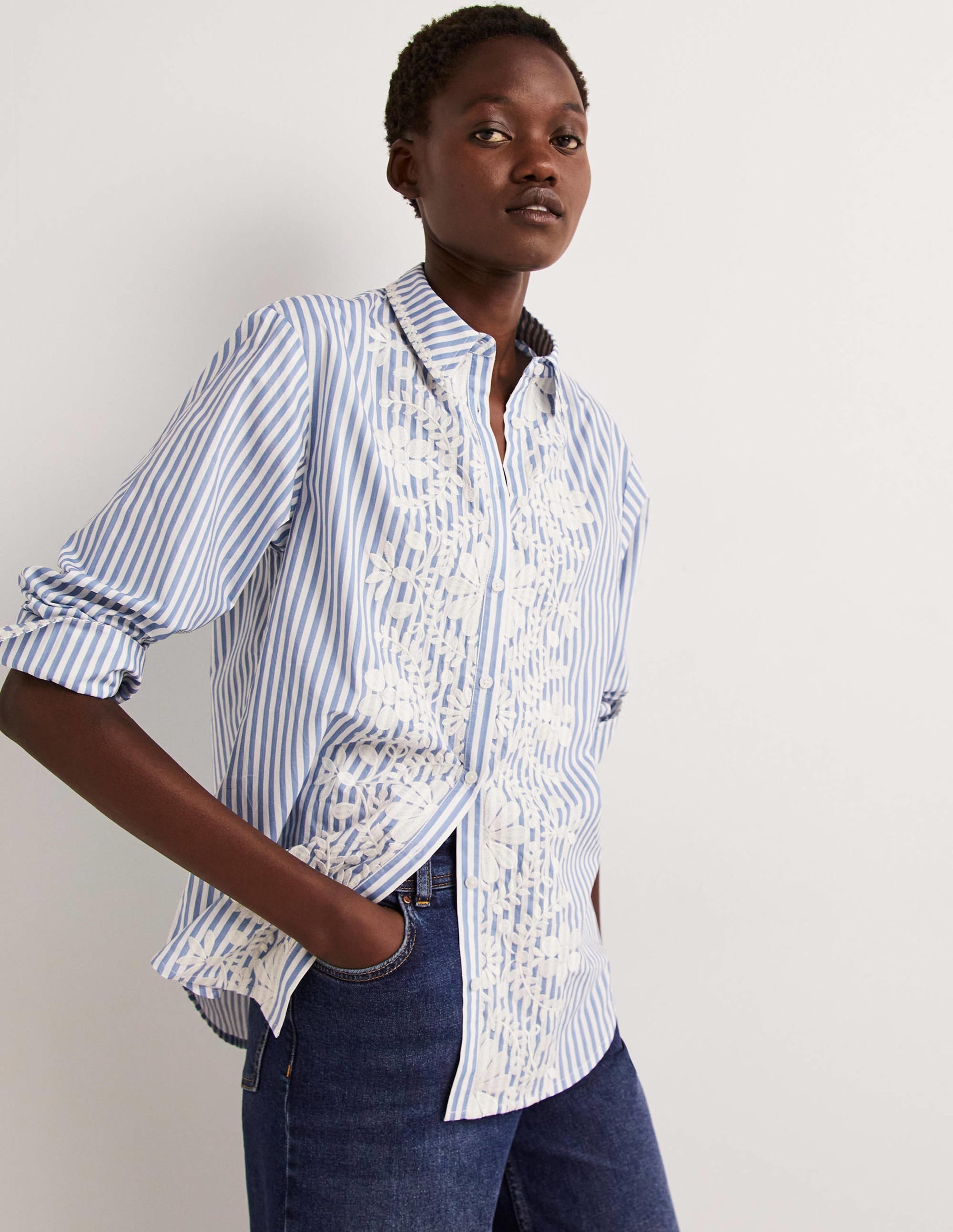 Relaxed Cotton Shirt-Ticking Stripe, Embroidered - Image 4