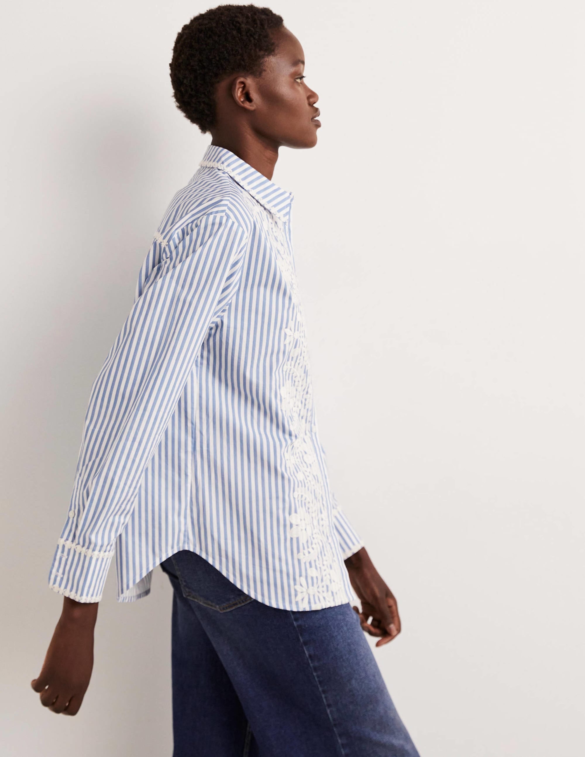 Relaxed Cotton Shirt-Ticking Stripe, Embroidered - Image 5