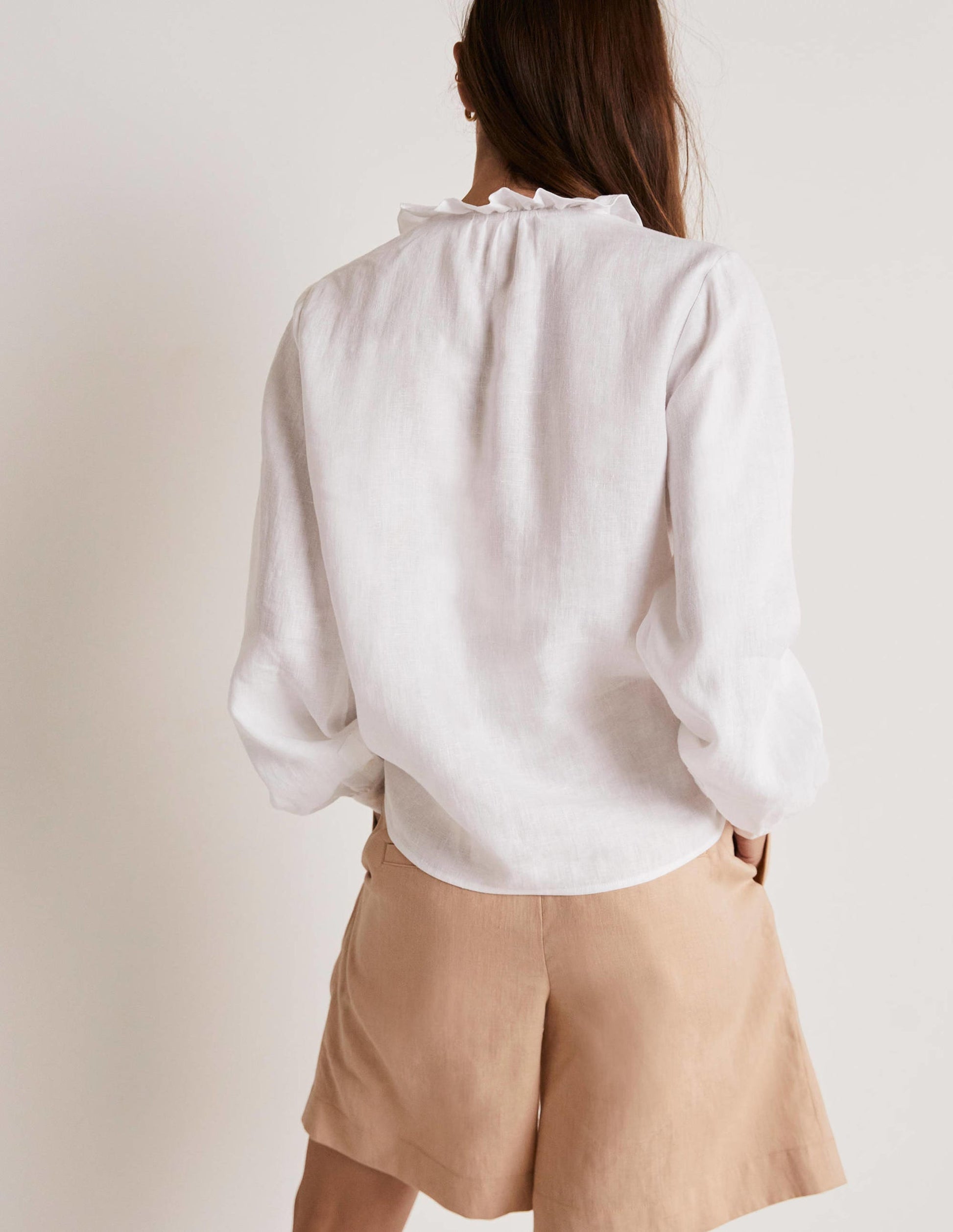 Ruffle Linen Popover Blouse-White-9