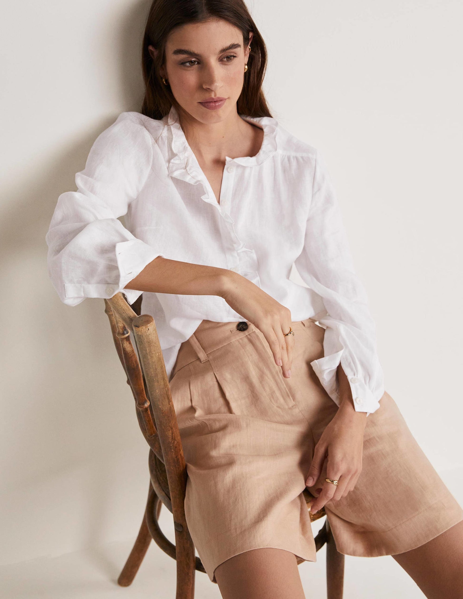 Ruffle Linen Popover Blouse-White-10