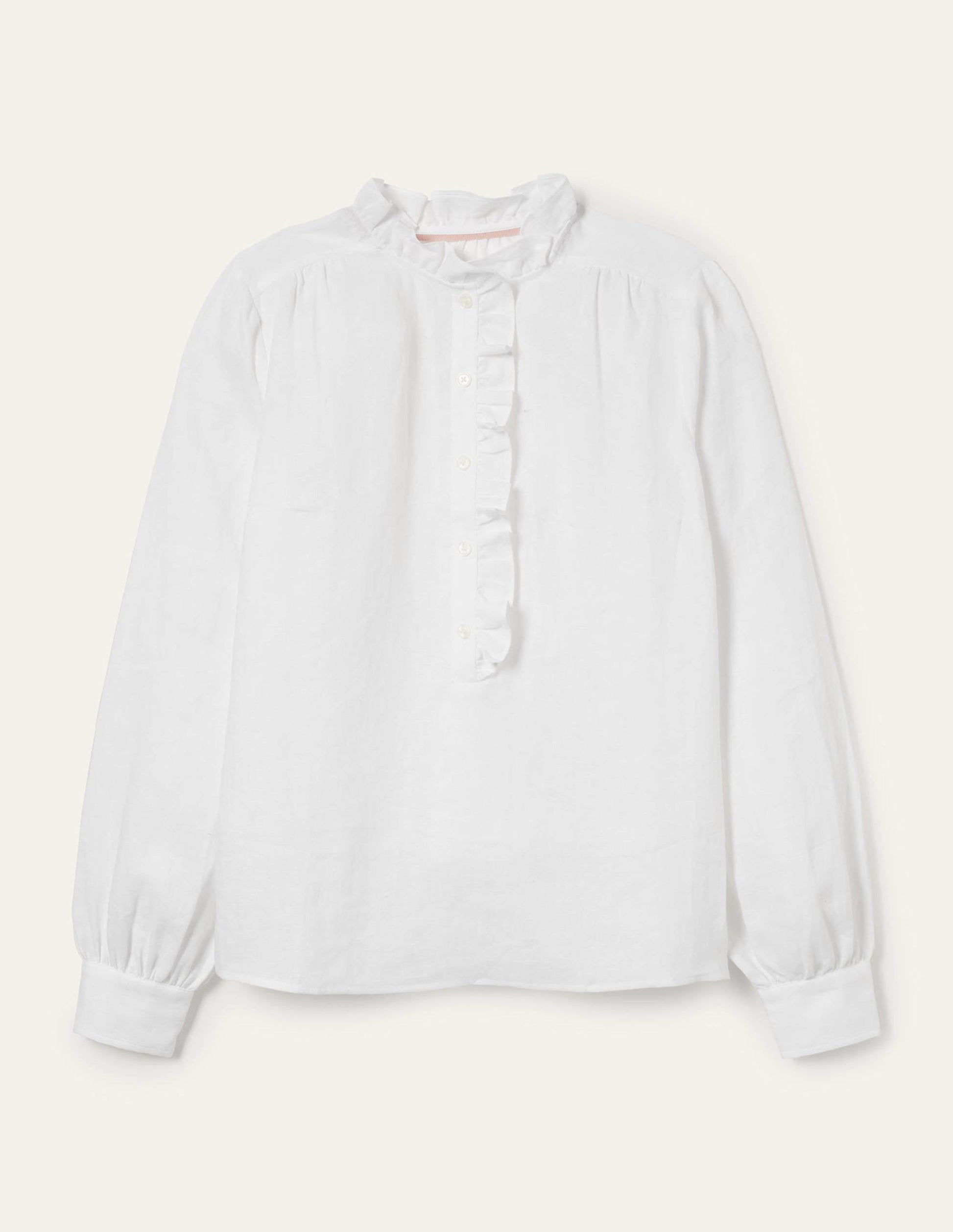 Ruffle Linen Popover Blouse-White-12