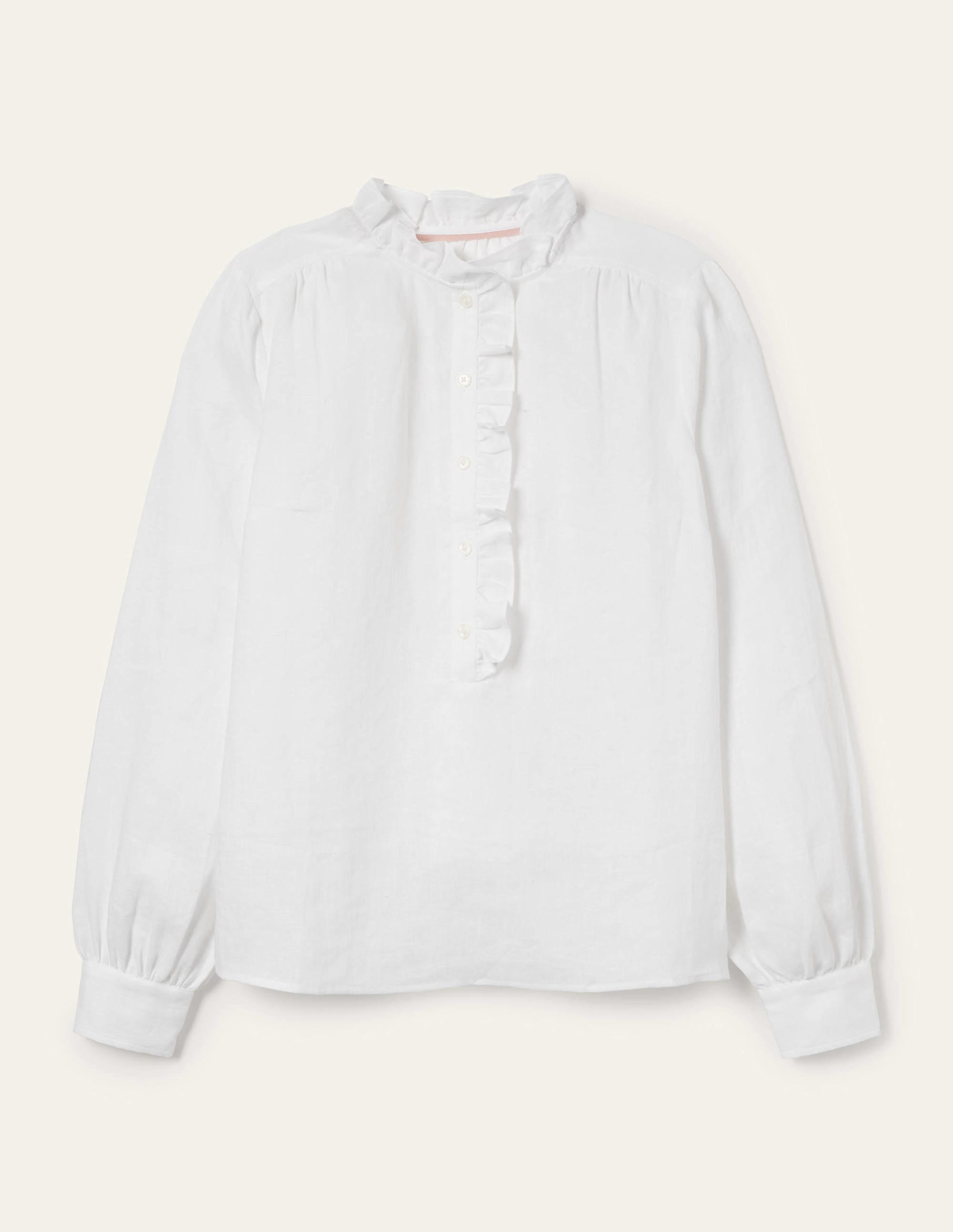 Ruffle Linen Popover Blouse-White - Image 12