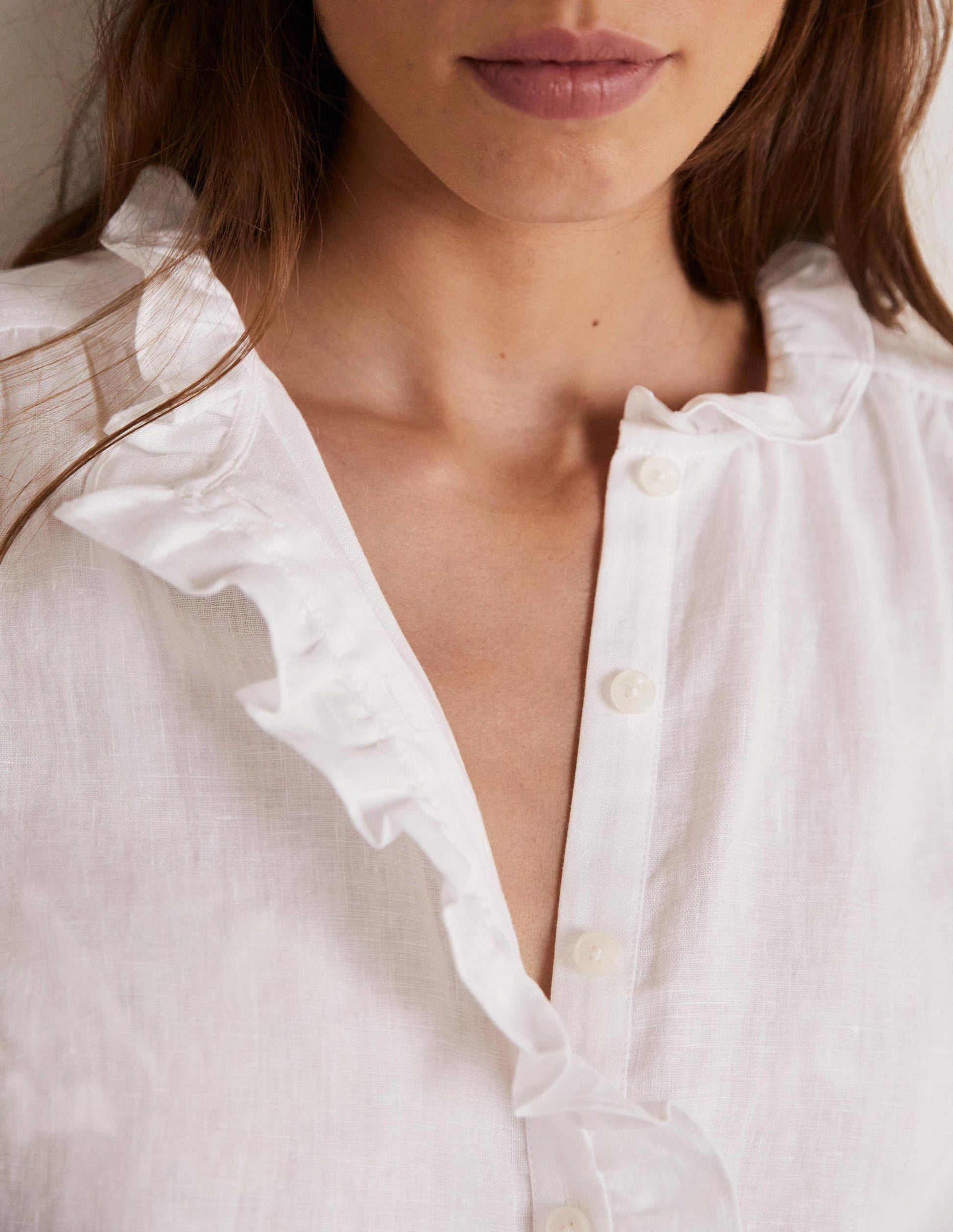 Ruffle Linen Popover Blouse-White-2