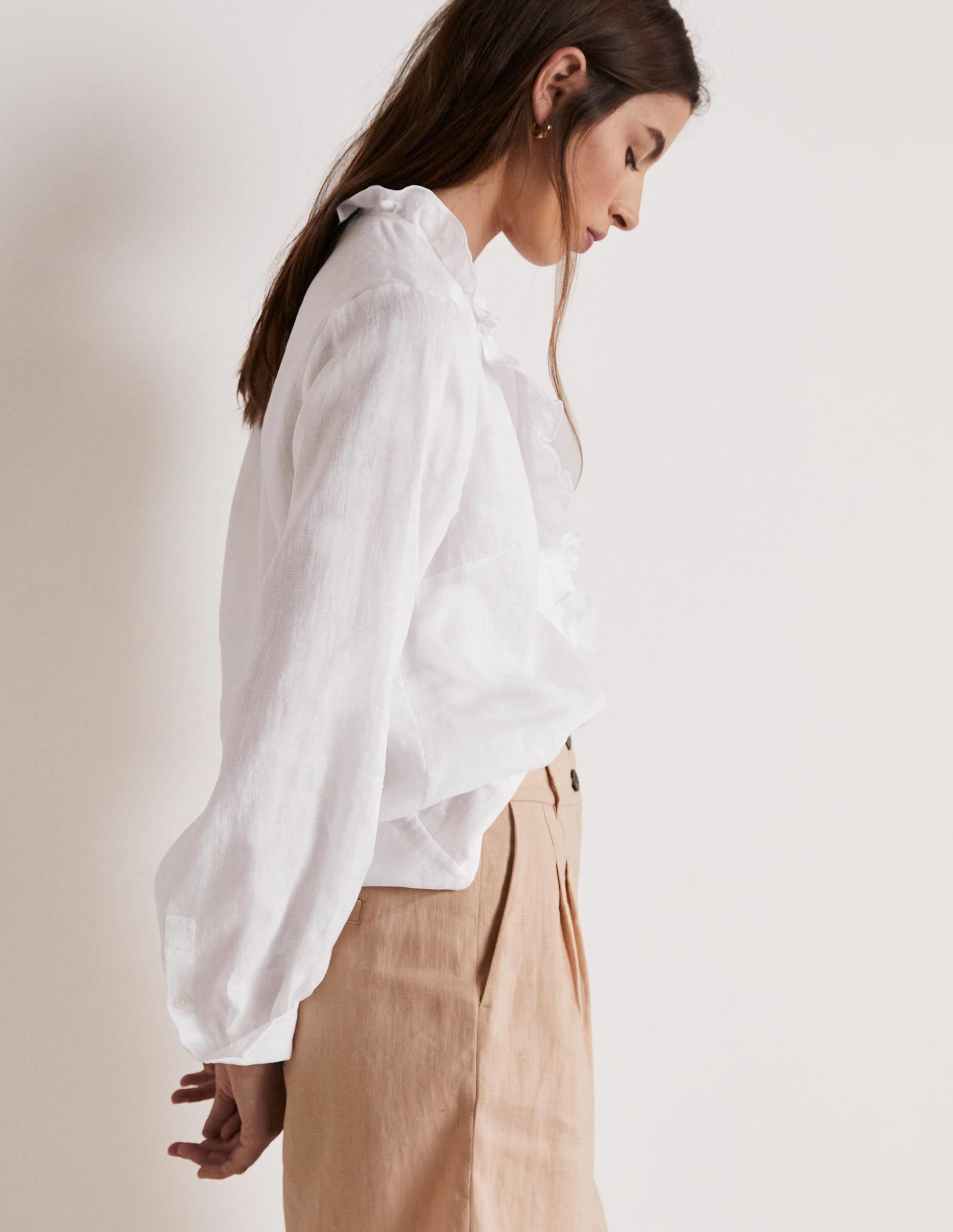 Ruffle Linen Popover Blouse-White-5