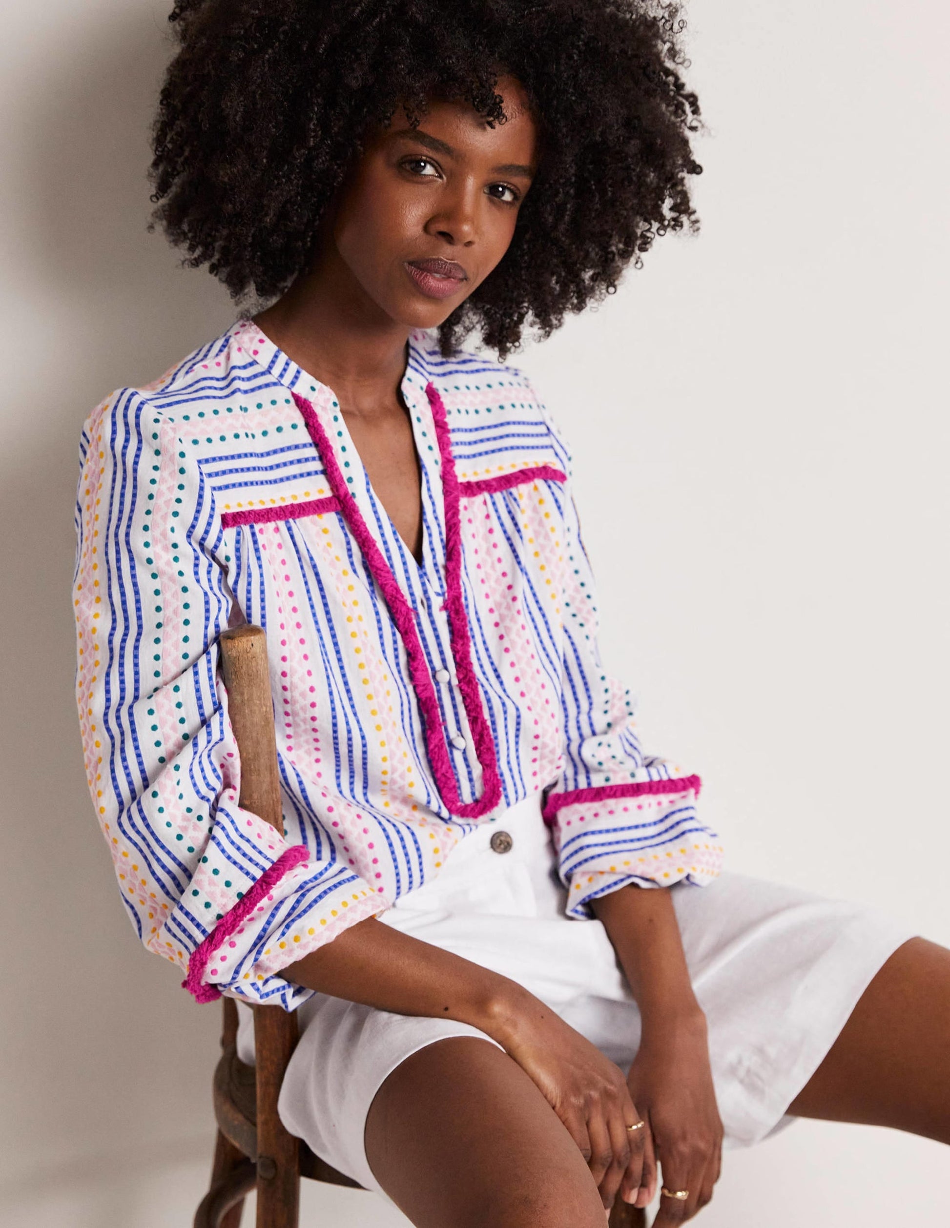 Trim Detail Cotton Top-Multi Dobby Stripe-8