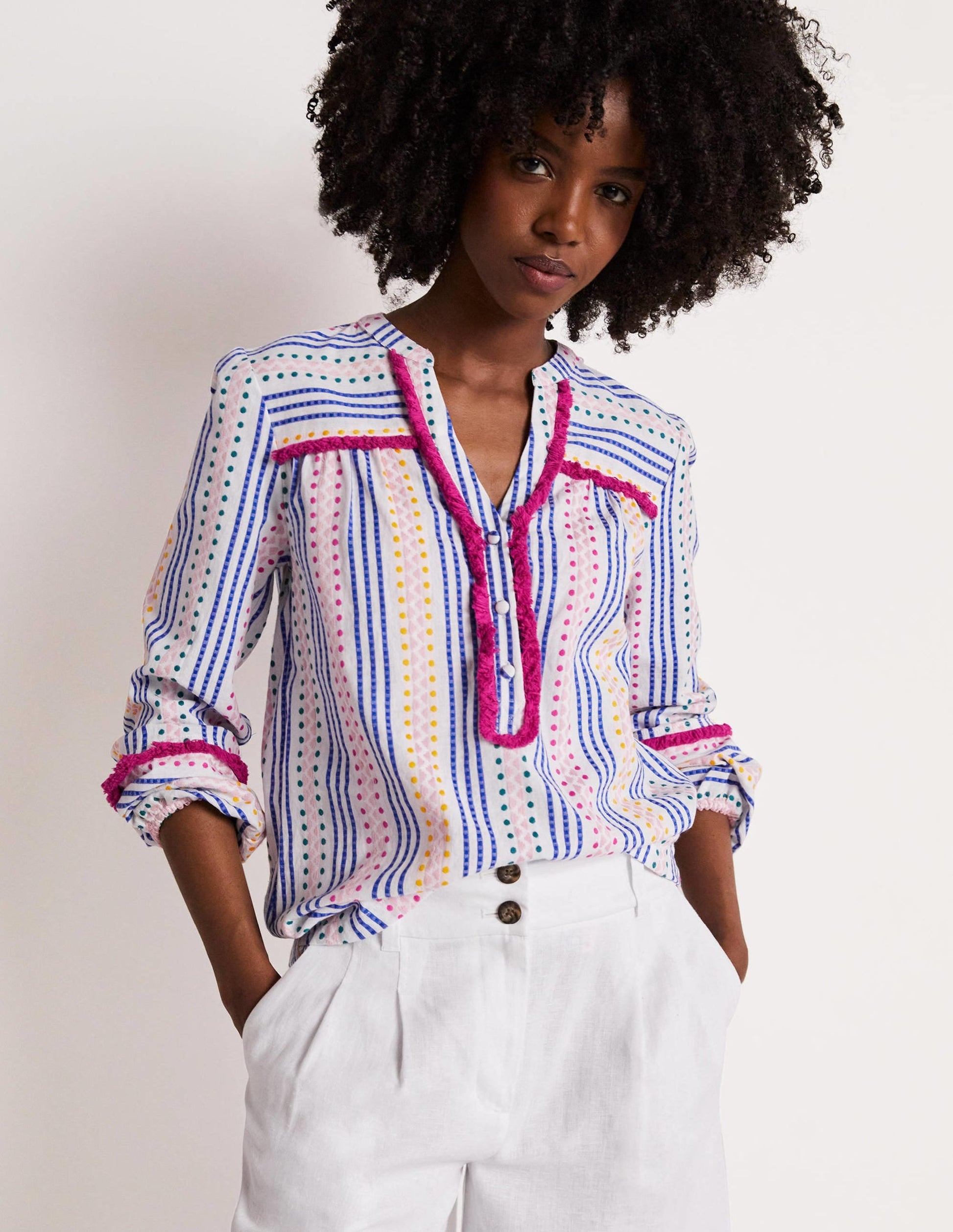 Trim Detail Cotton Top-Multi Dobby Stripe-5