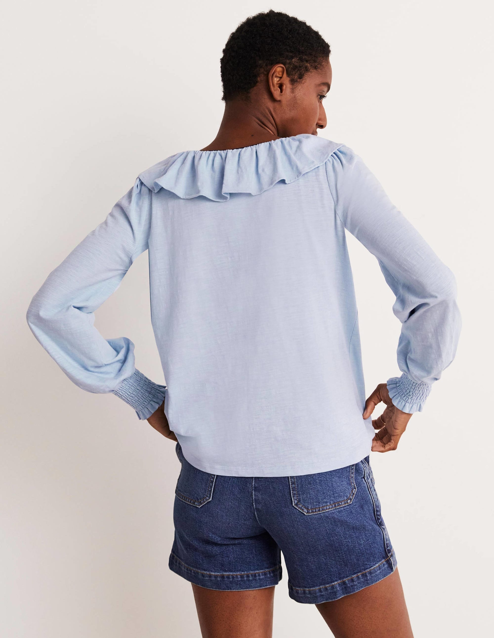 Scoop Frill Neck Jersey Top-Brunnera Blue - Image 6