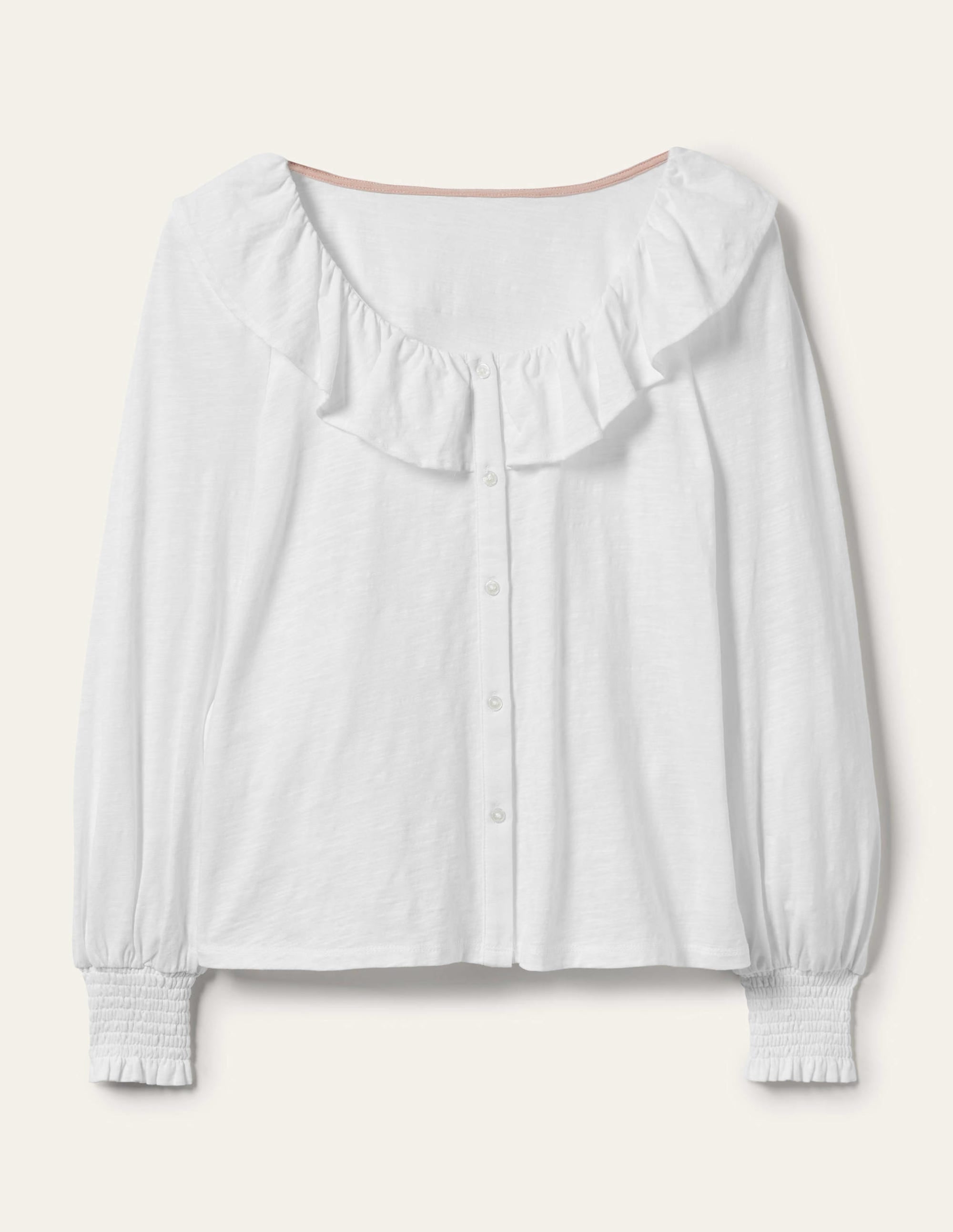 Scoop Frill Neck Jersey Top-White - Image 9