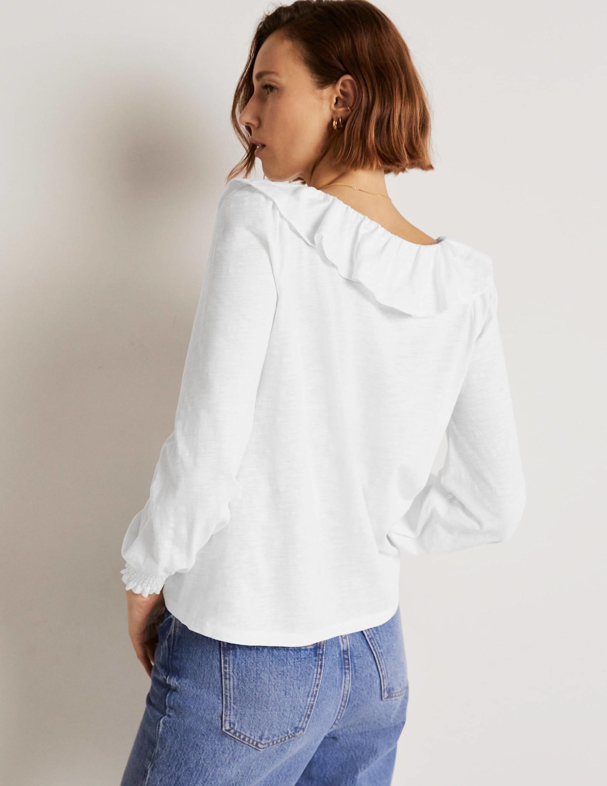 Scoop Frill Neck Jersey Top-White-3