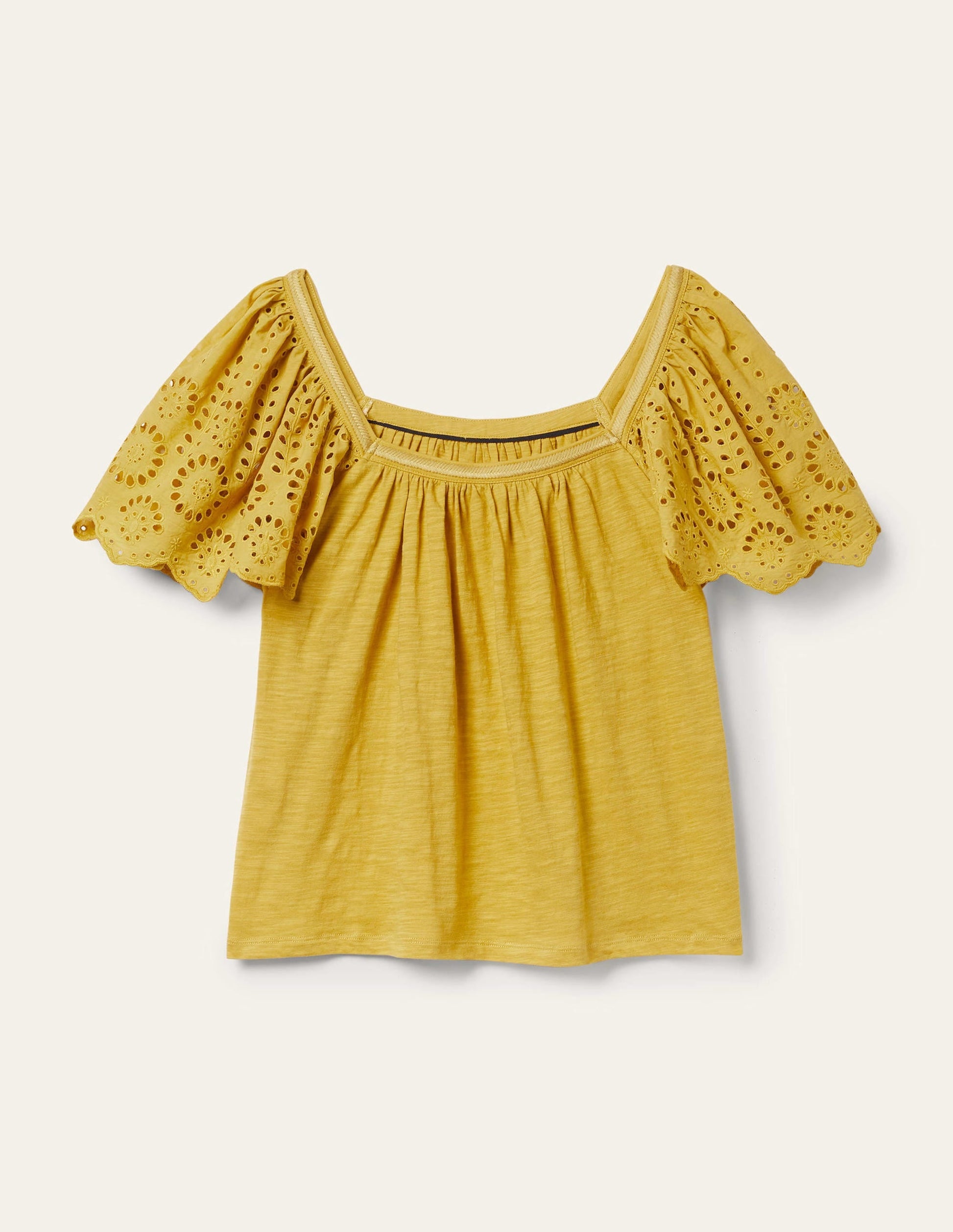 Square Neck Woven Sleeve Top-Olive Oil Yellow-9