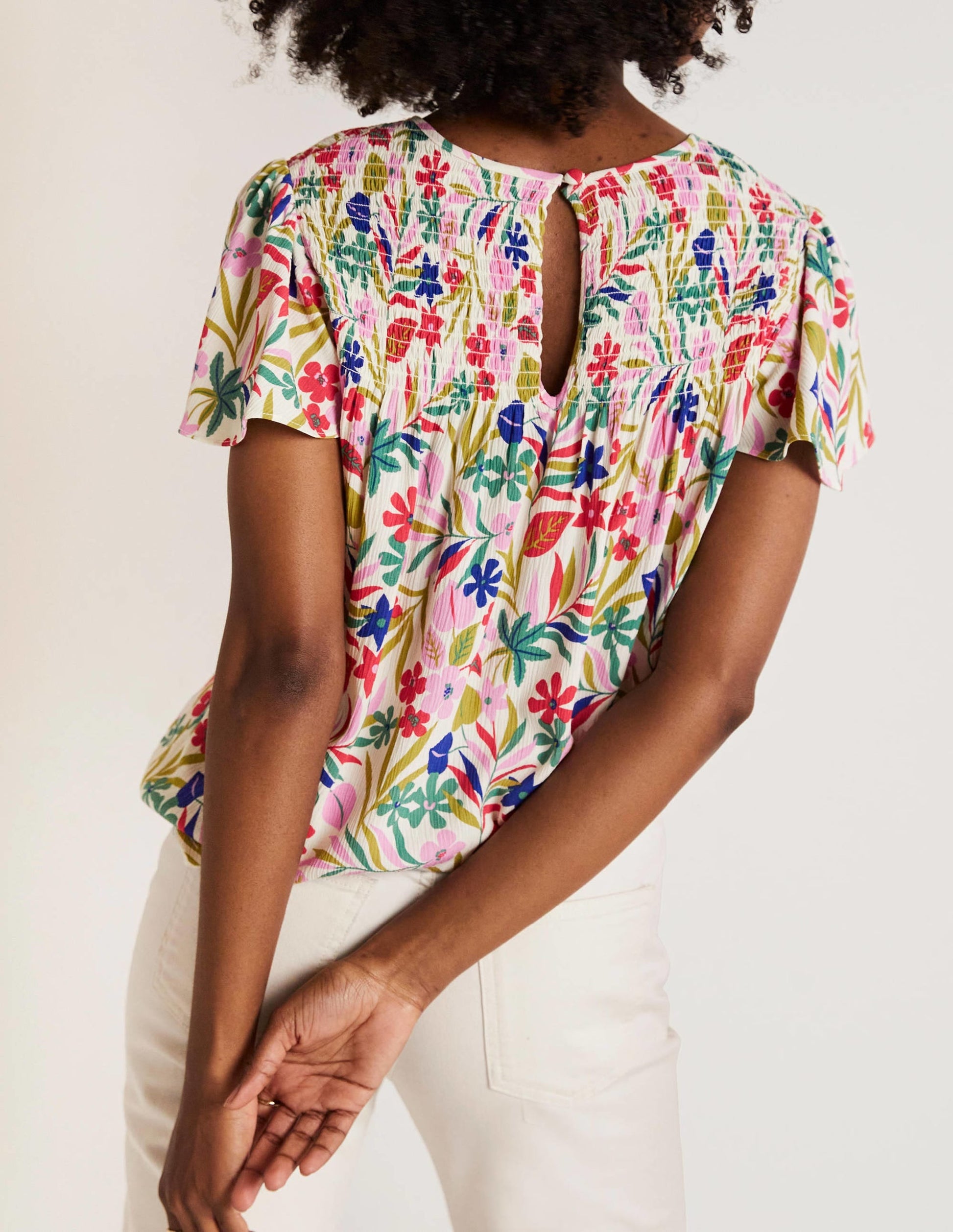 Layla Printed Smocked Top-Multi, Tropic Foliage-7