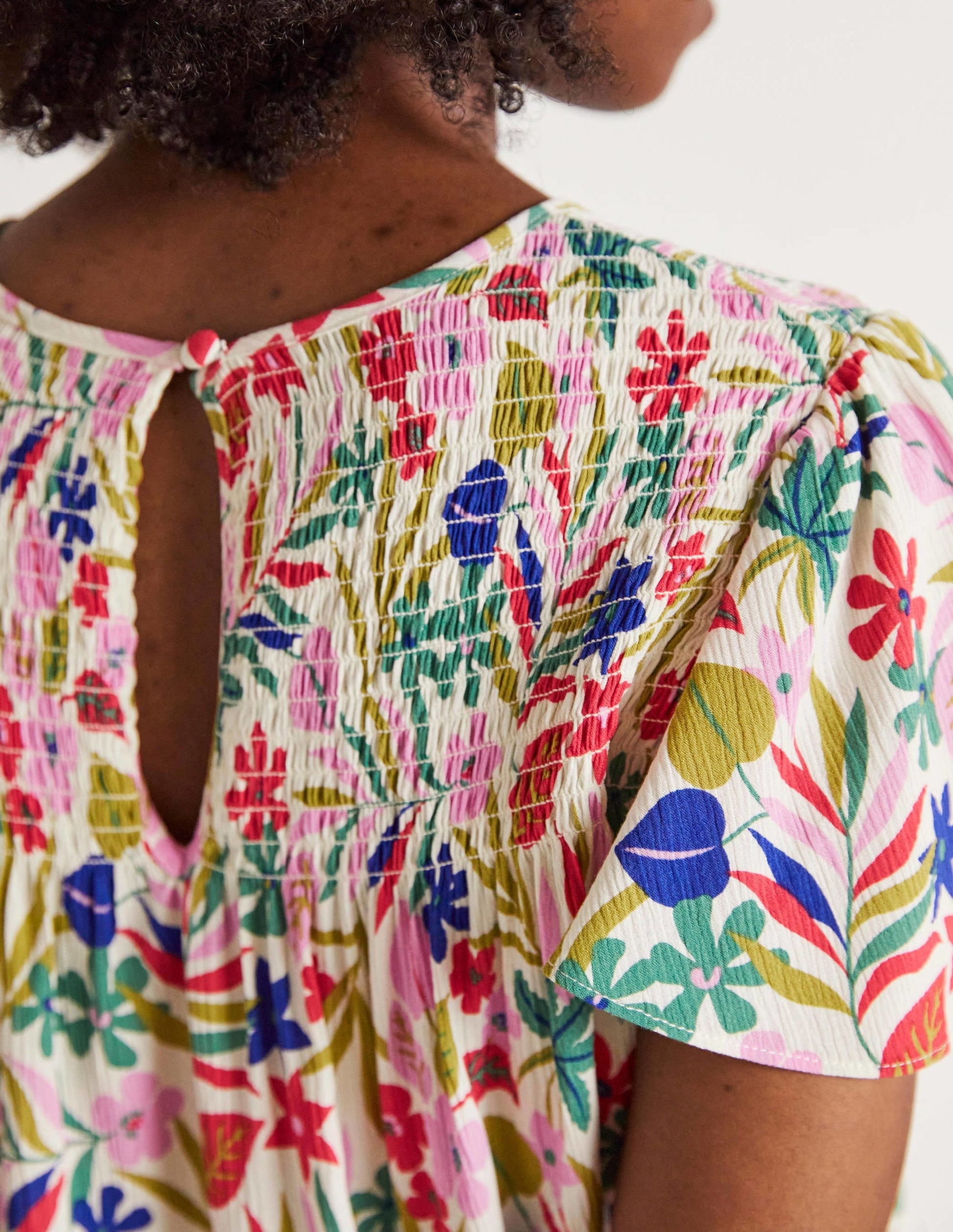Layla Printed Smocked Top-Multi, Tropic Foliage-2
