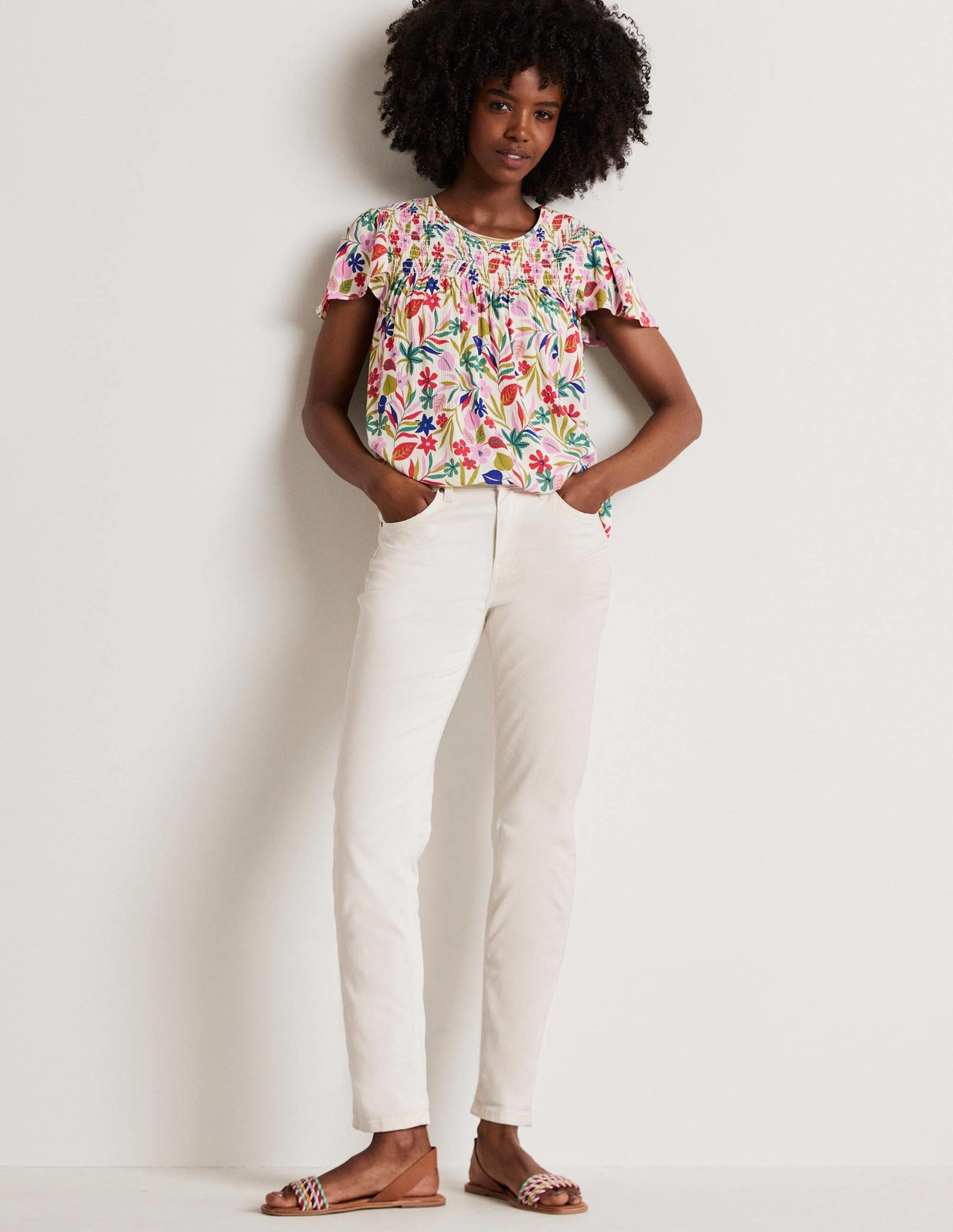 Layla Printed Smocked Top-Multi, Tropic Foliage - Image 4