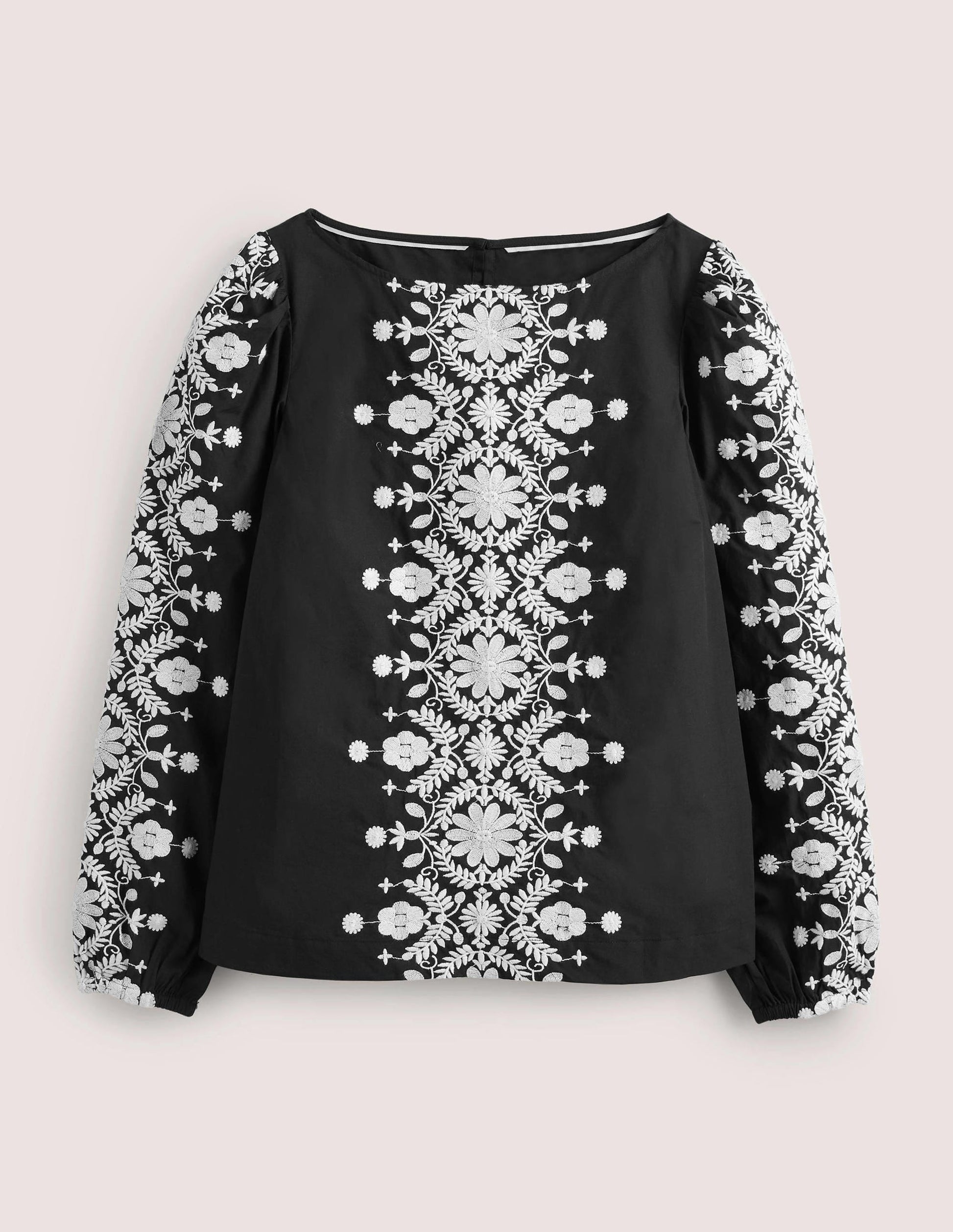 Embroidered Boat Neck Top-Black-5