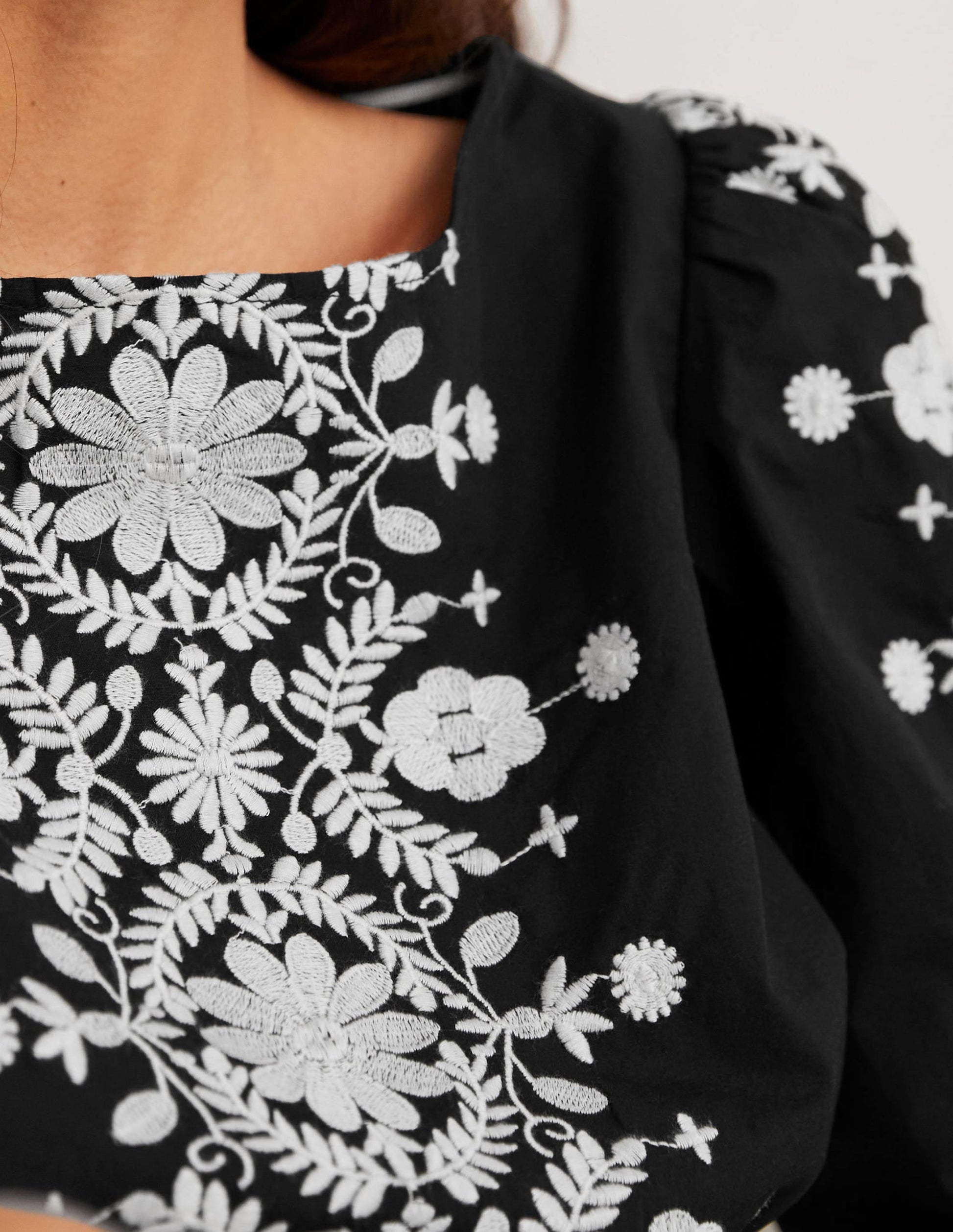 Embroidered Boat Neck Top-Black-2