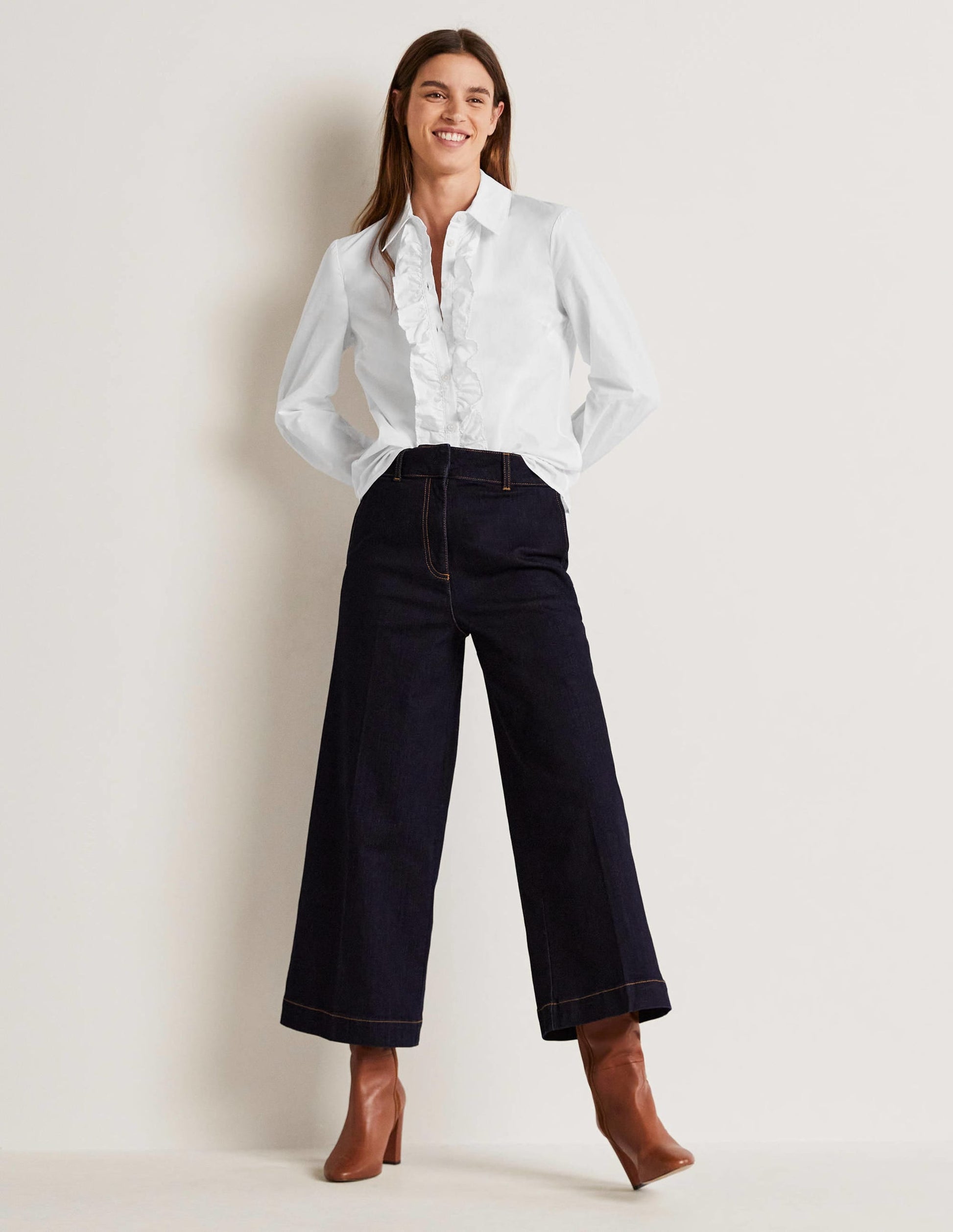 Ruffle Trim Collar Shirt-White-9