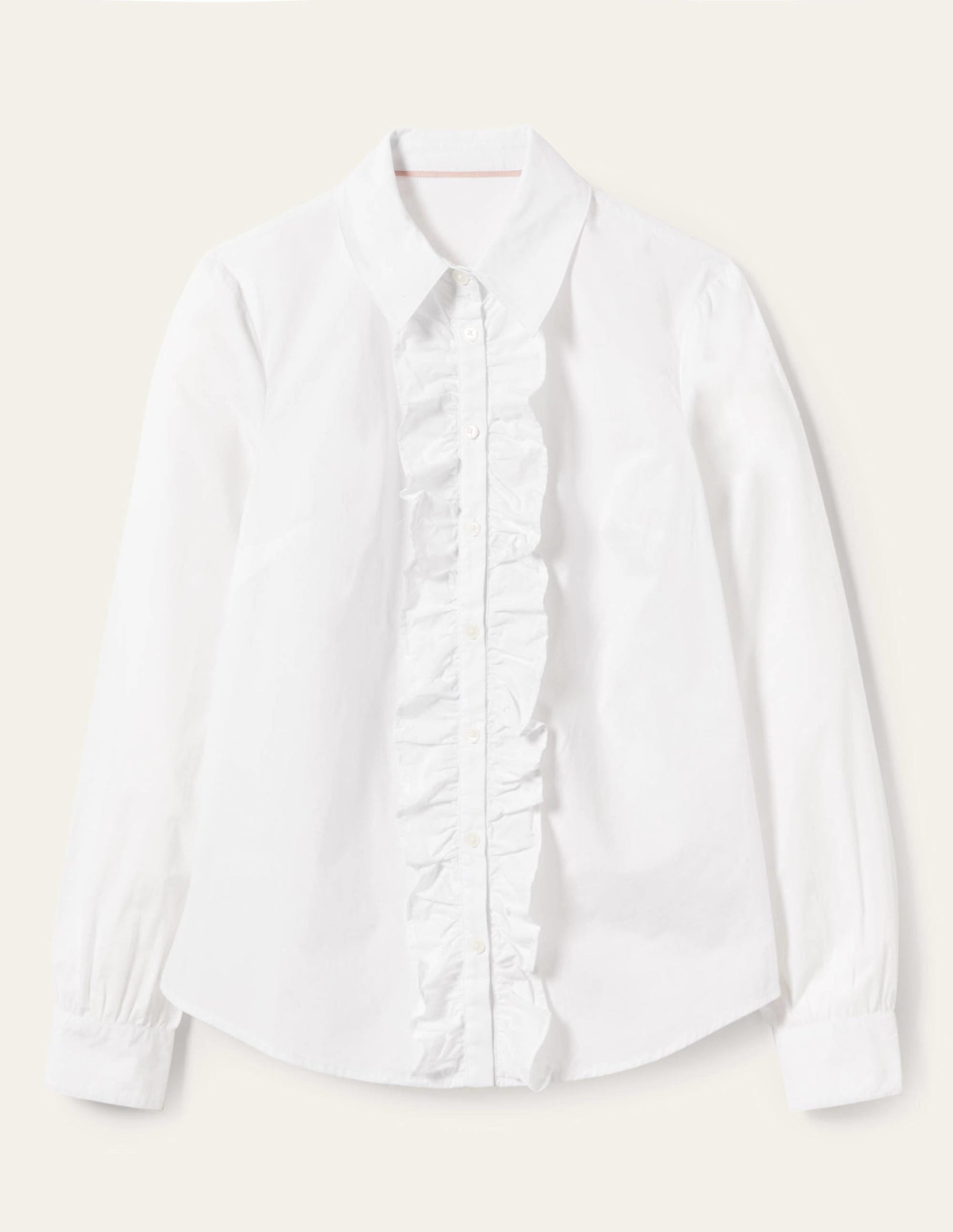 Ruffle Trim Collar Shirt-White-12