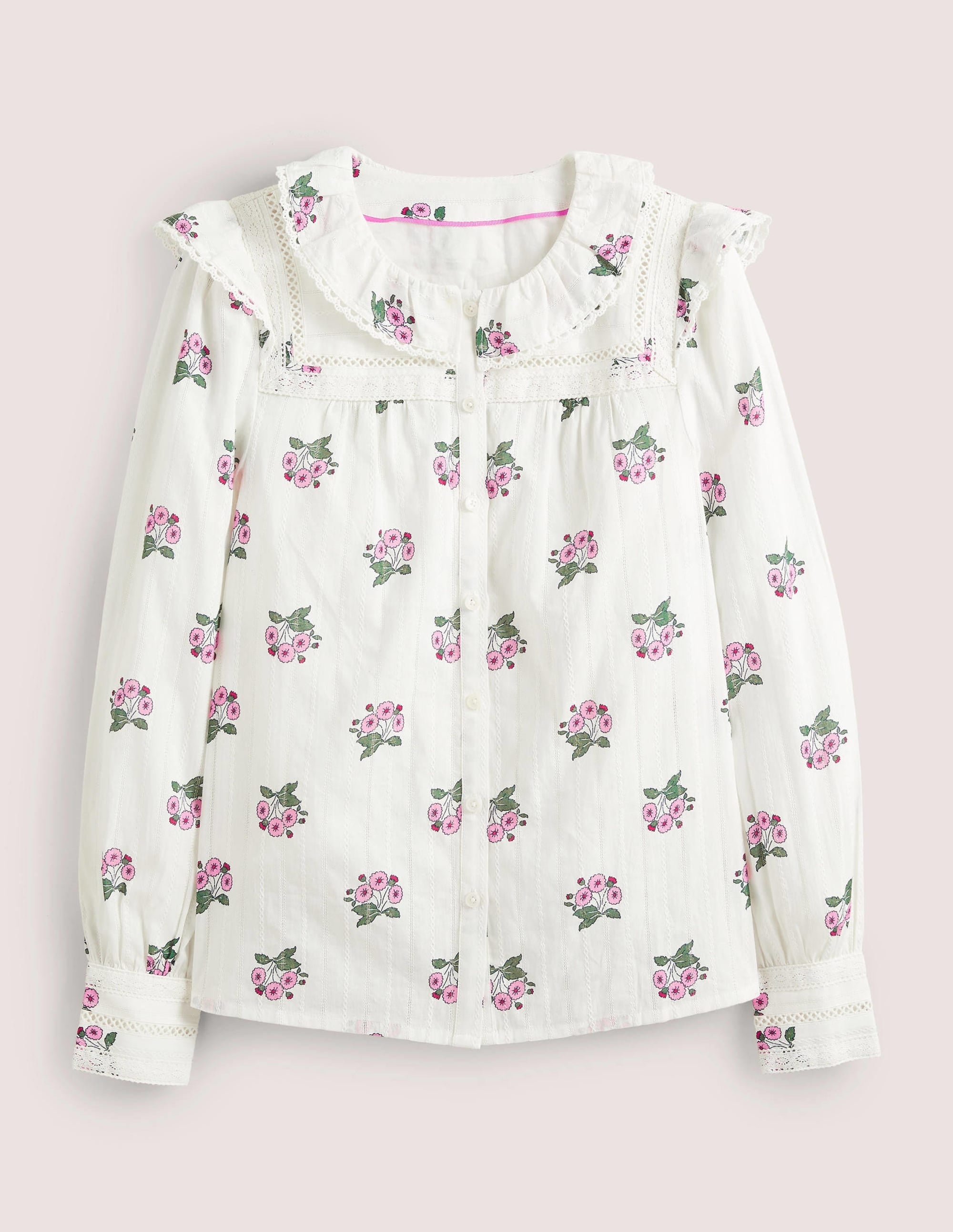 Crochet Trim Blouse-Ivory, Wild Pansy - Image 5