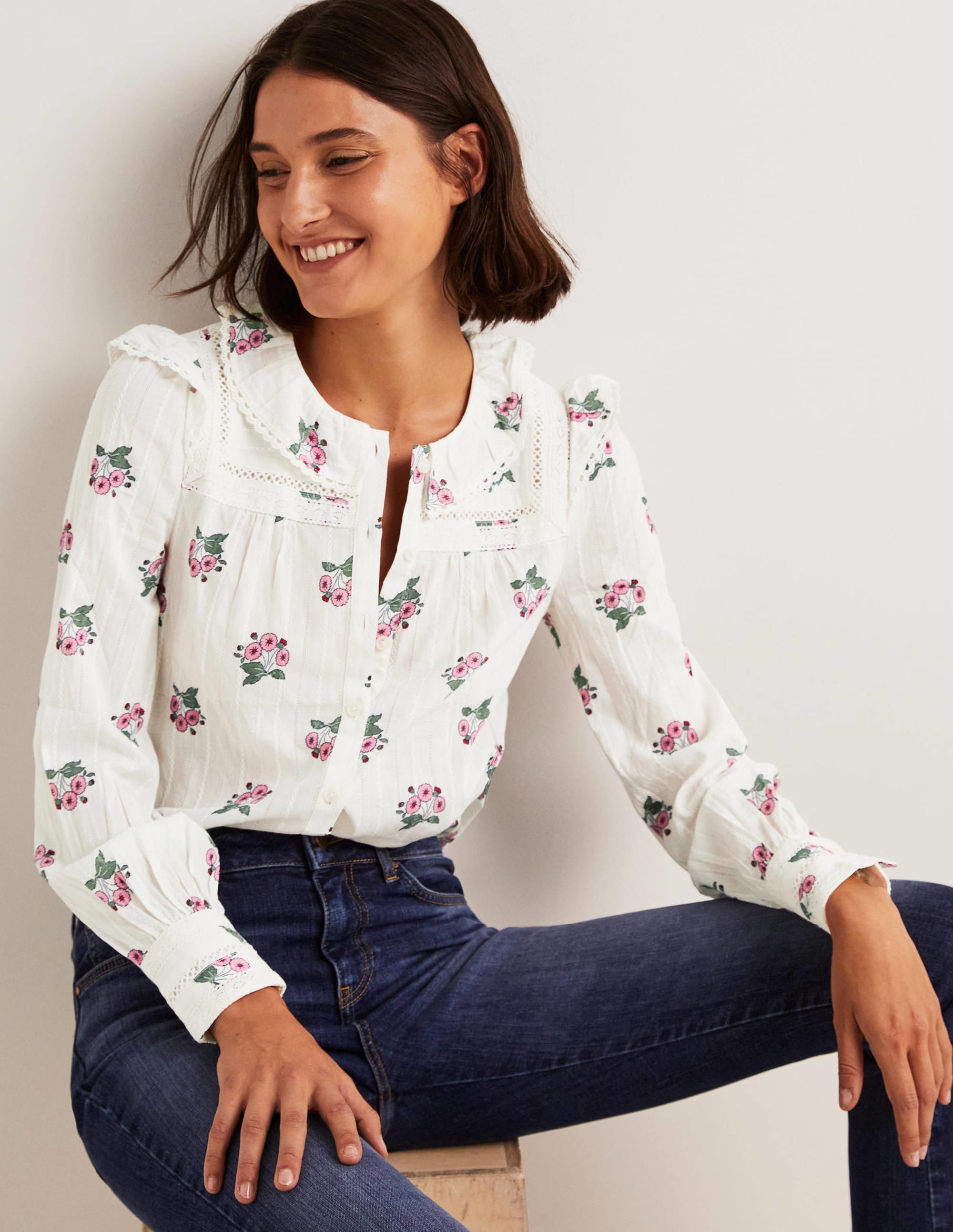 Crochet Trim Blouse-Ivory, Wild Pansy - Image 1