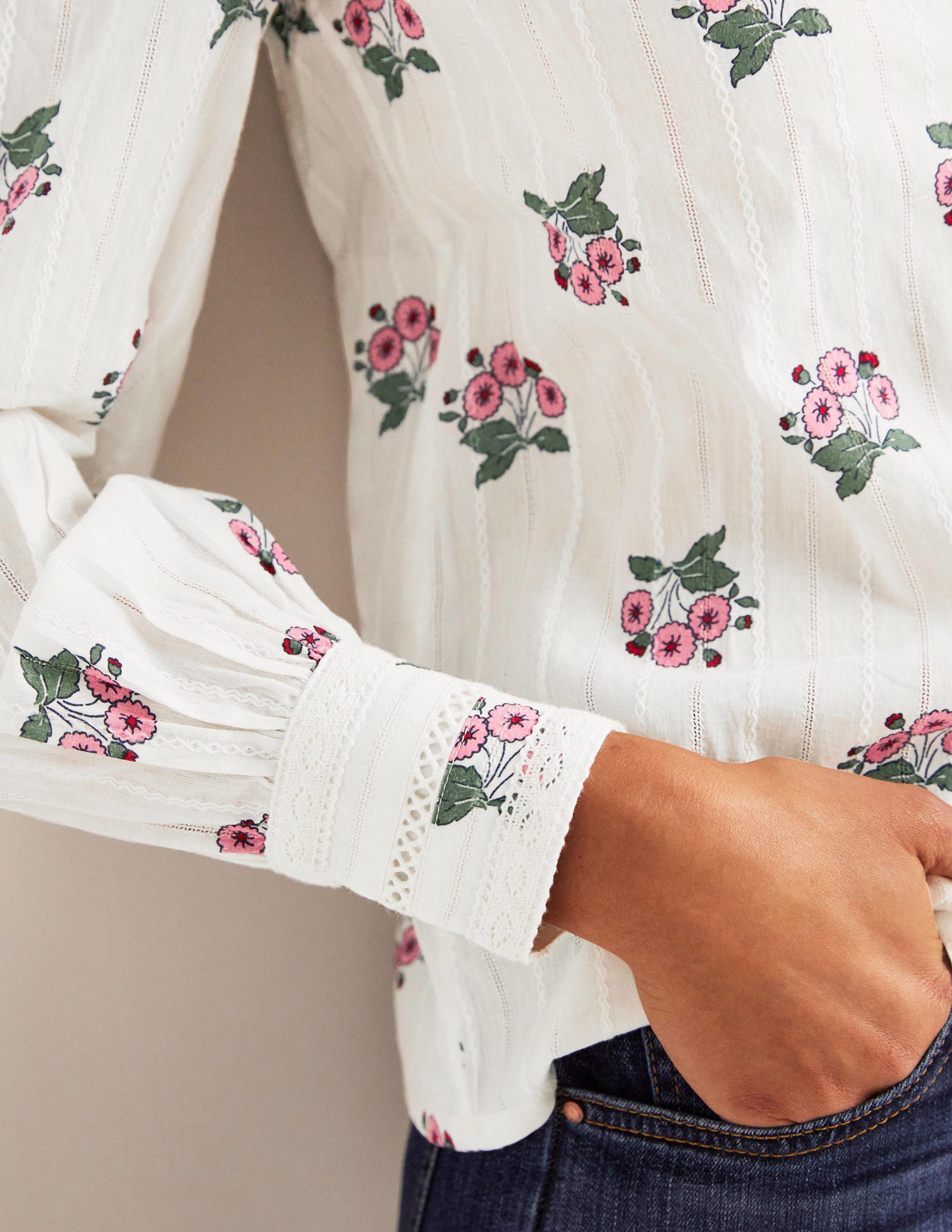 Crochet Trim Blouse-Ivory, Wild Pansy - Image 2