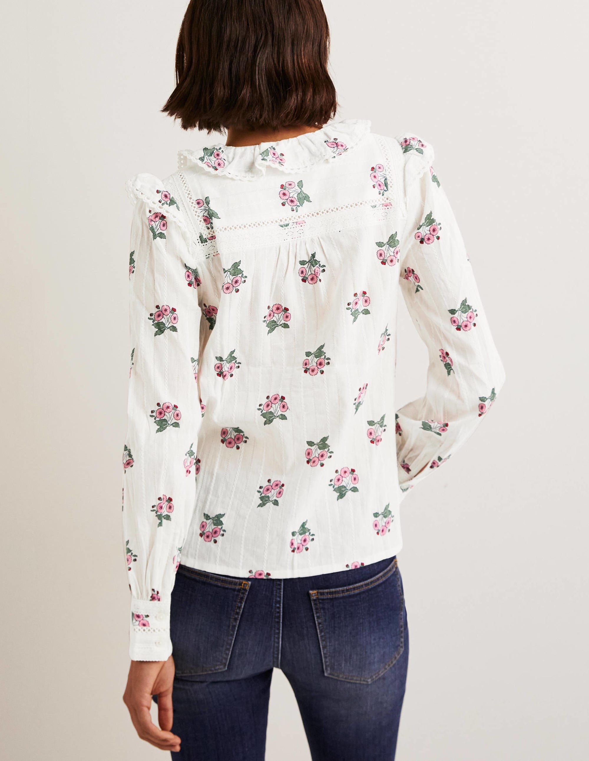 Crochet Trim Blouse-Ivory, Wild Pansy - Image 3