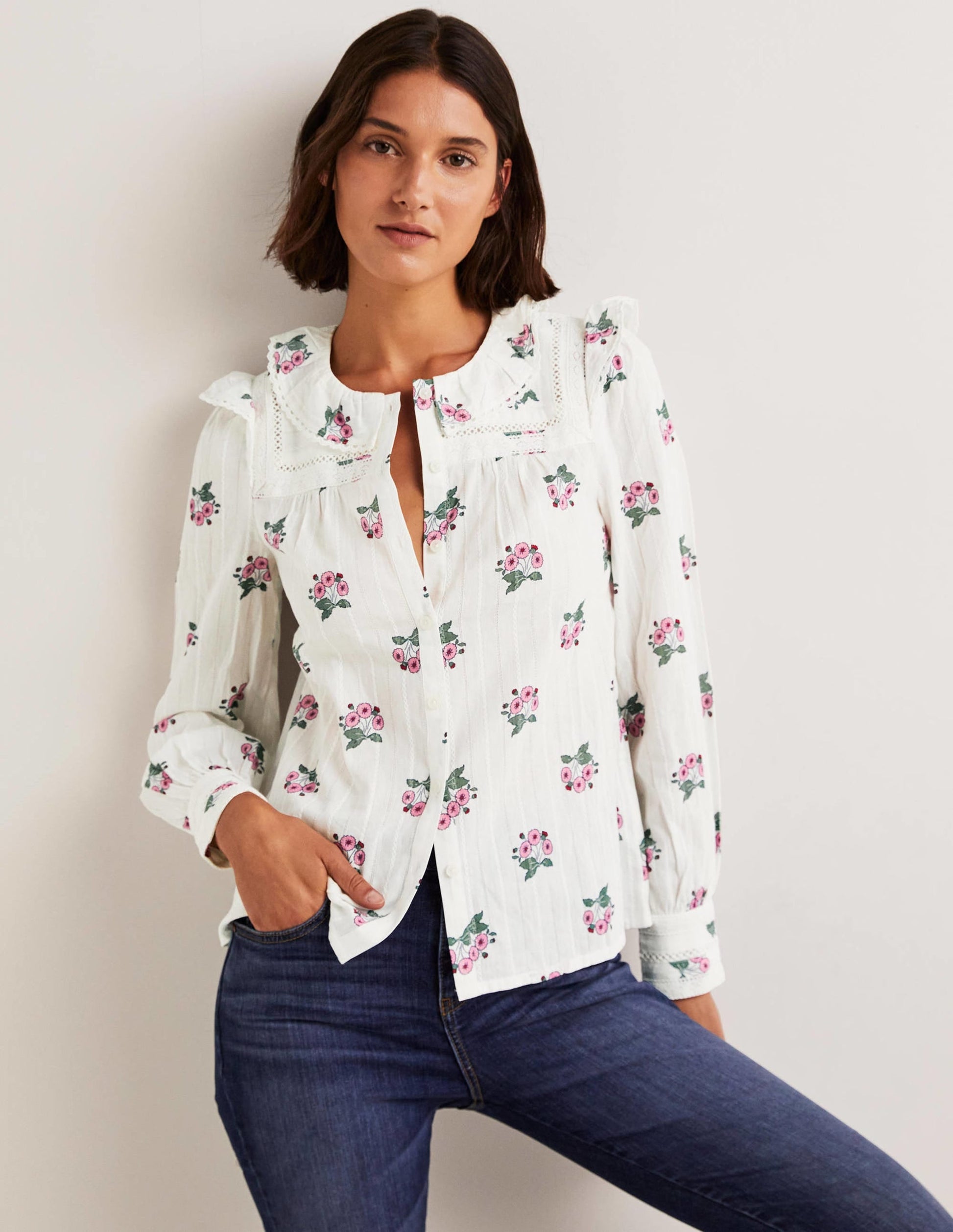 Crochet Trim Blouse-Ivory, Wild Pansy-4