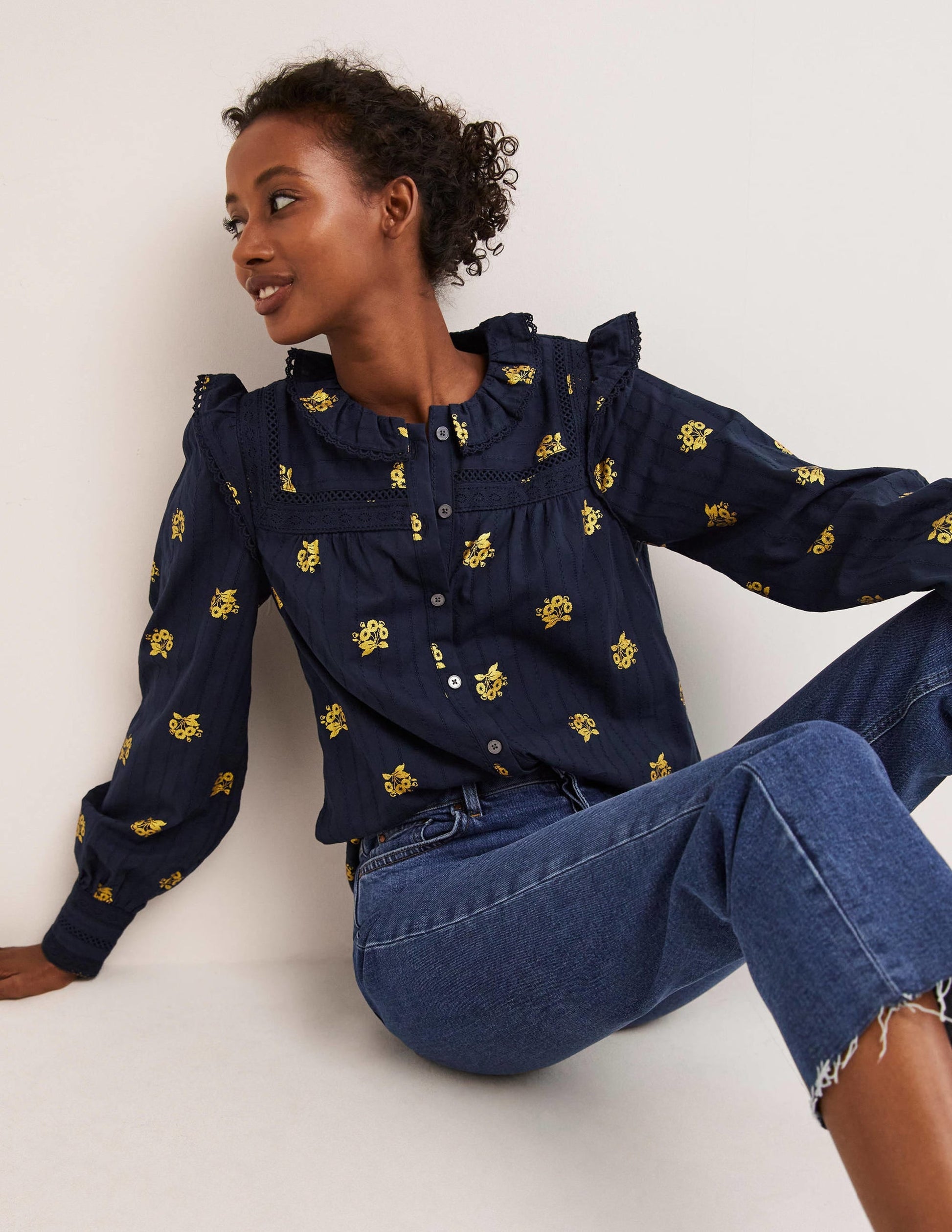 Crochet Trim Blouse-Navy, Wild Pansy-1