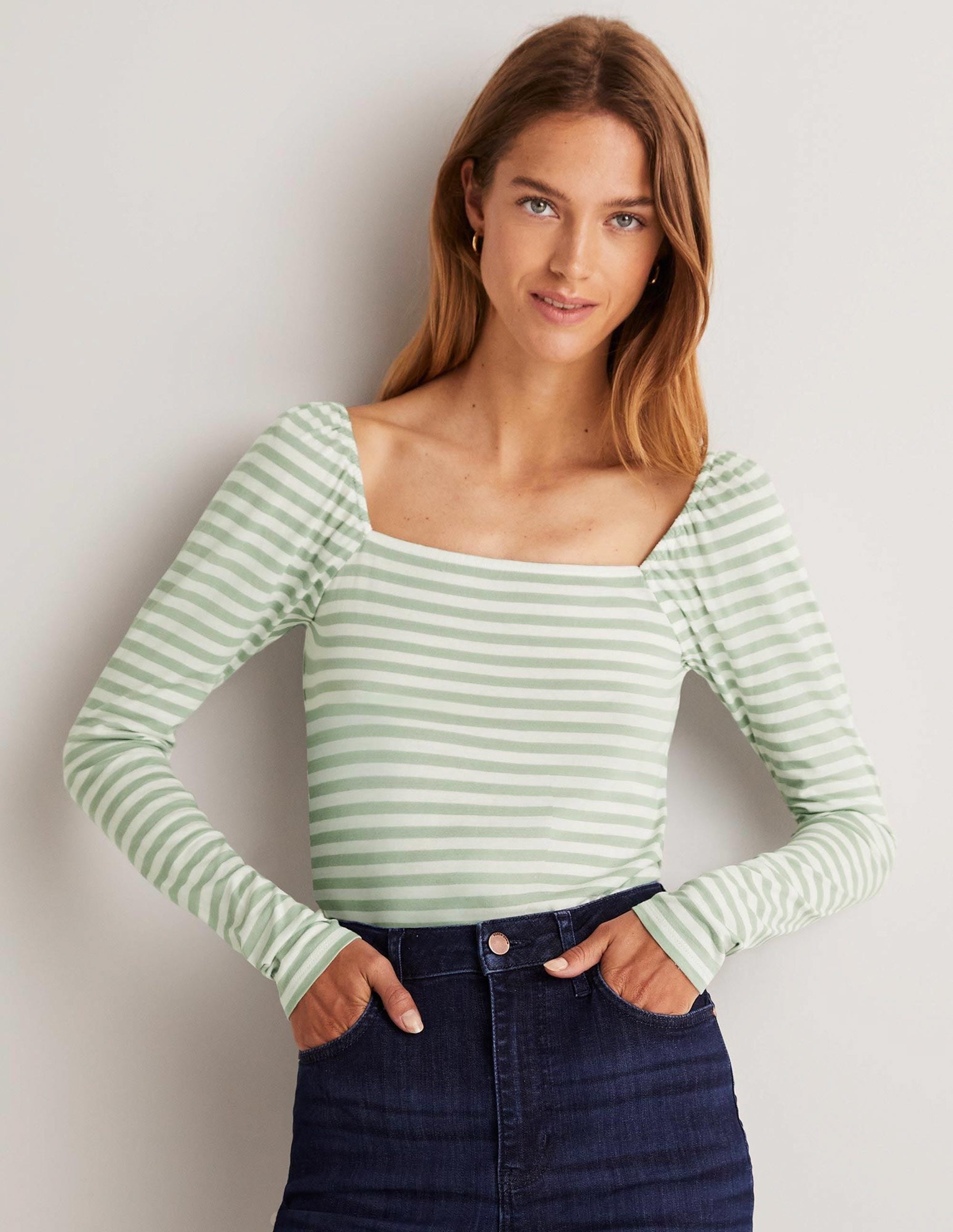 Square Neck Jersey Top-Jadeite Green - Image 1