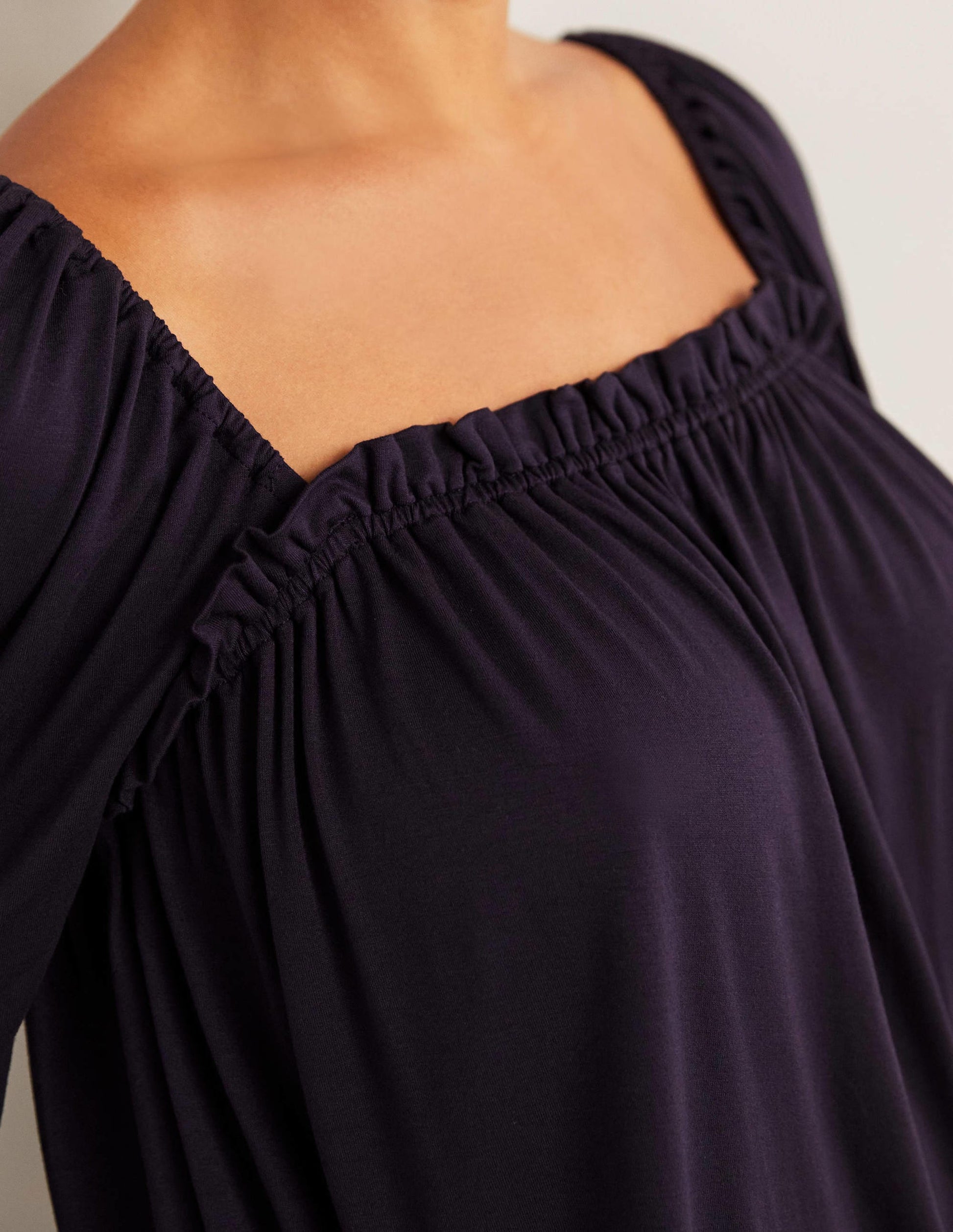 Square Neck Swing Jersey Top-Navy-2