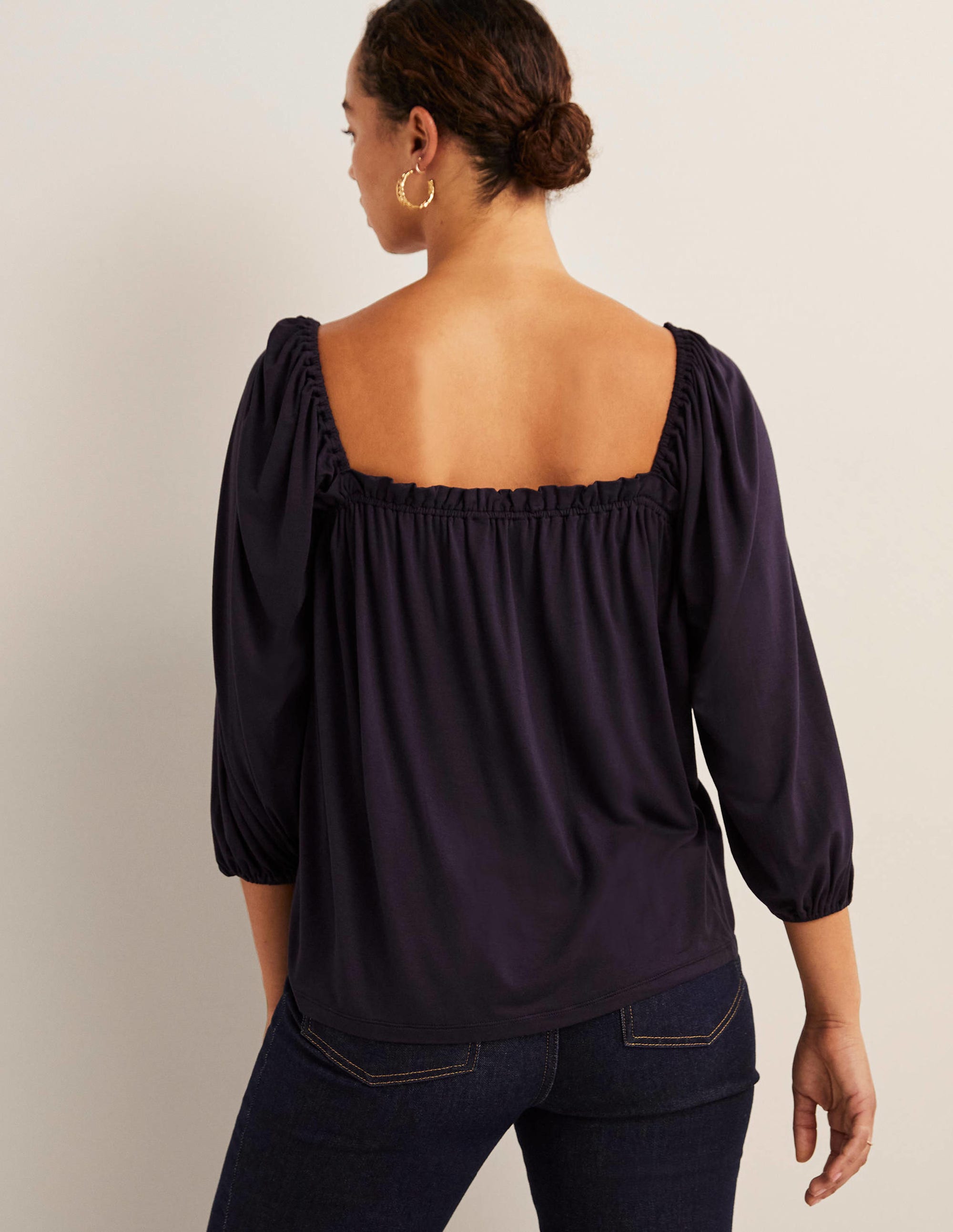 Square Neck Swing Jersey Top-Navy - Image 3