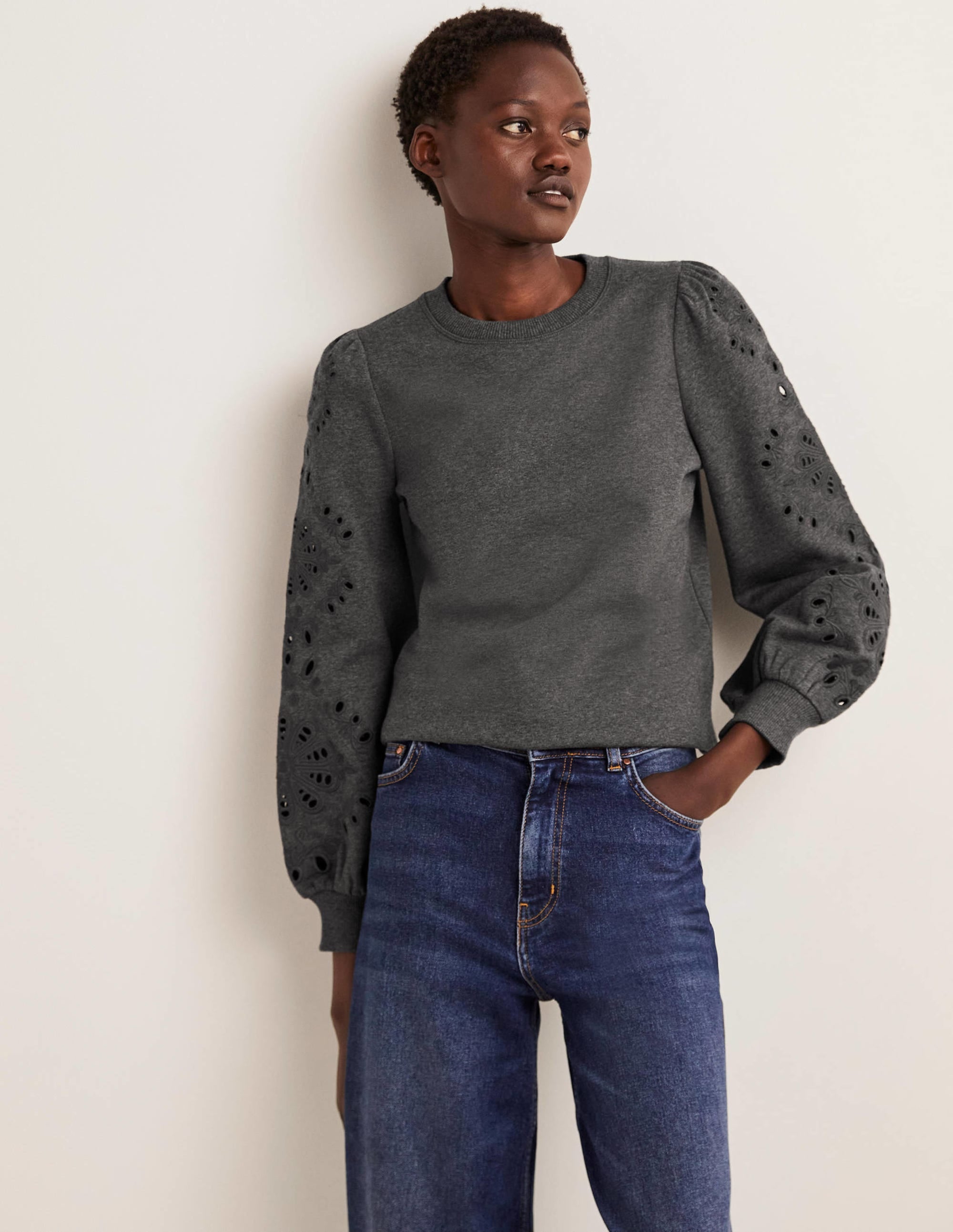 Blouson Sleeve Sweatshirt-Charcoal Marl - Image 1