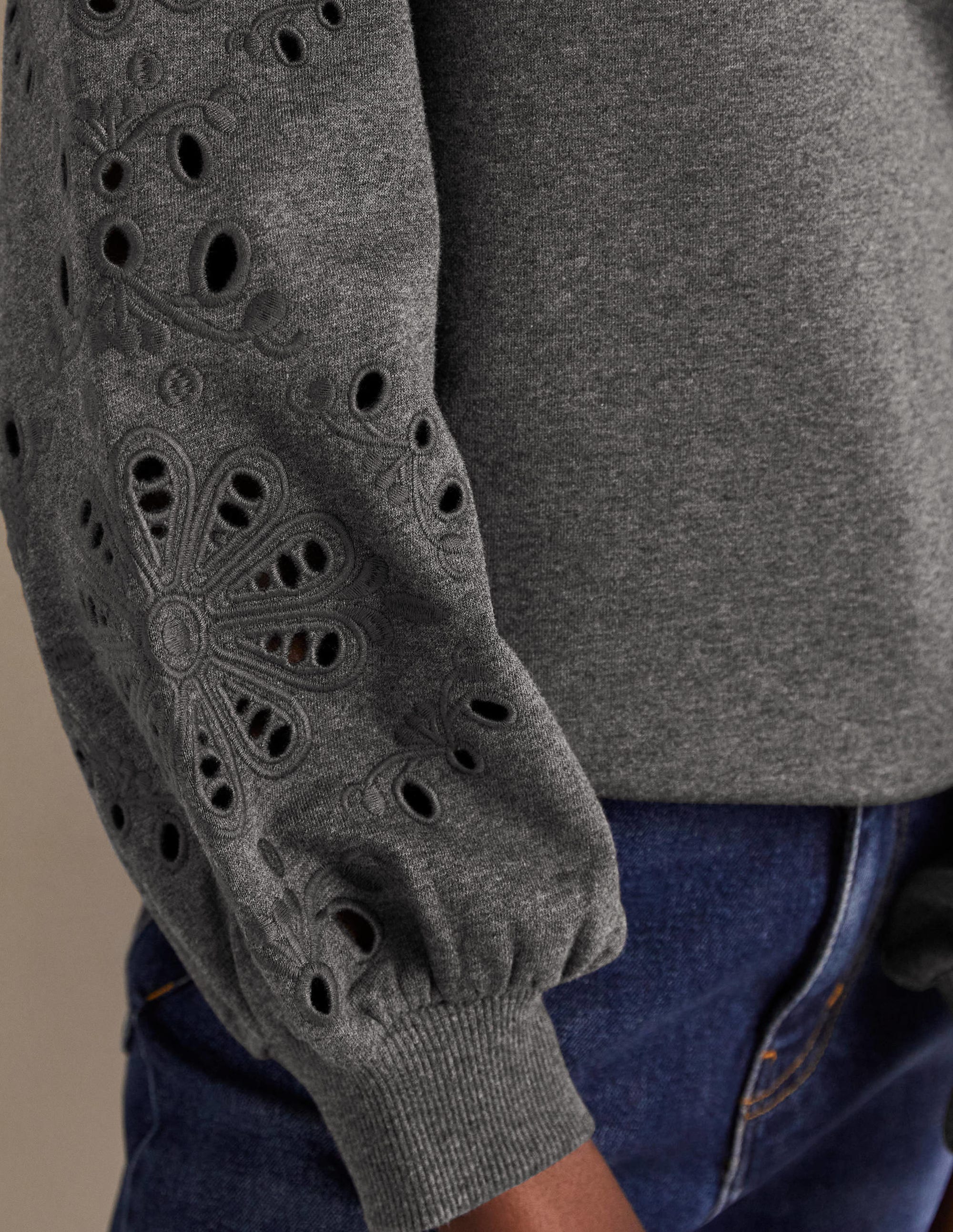 Blouson Sleeve Sweatshirt-Charcoal Marl - Image 2