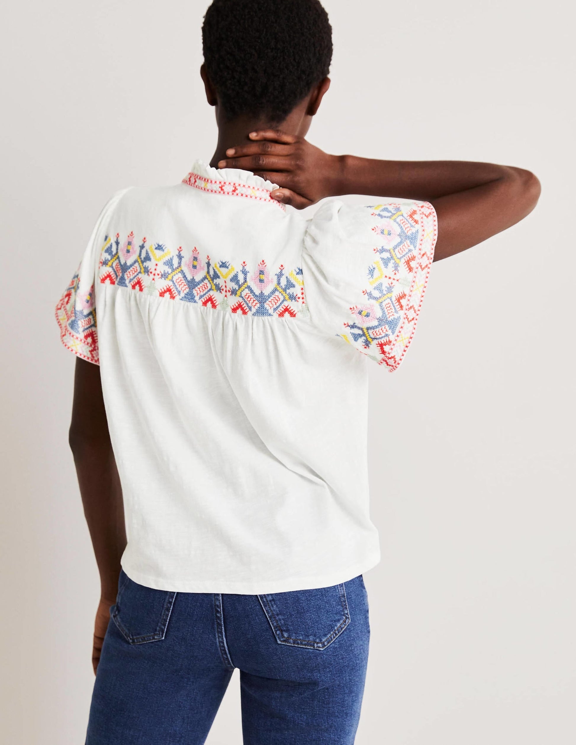 Embroidered Button Through Top-White-3