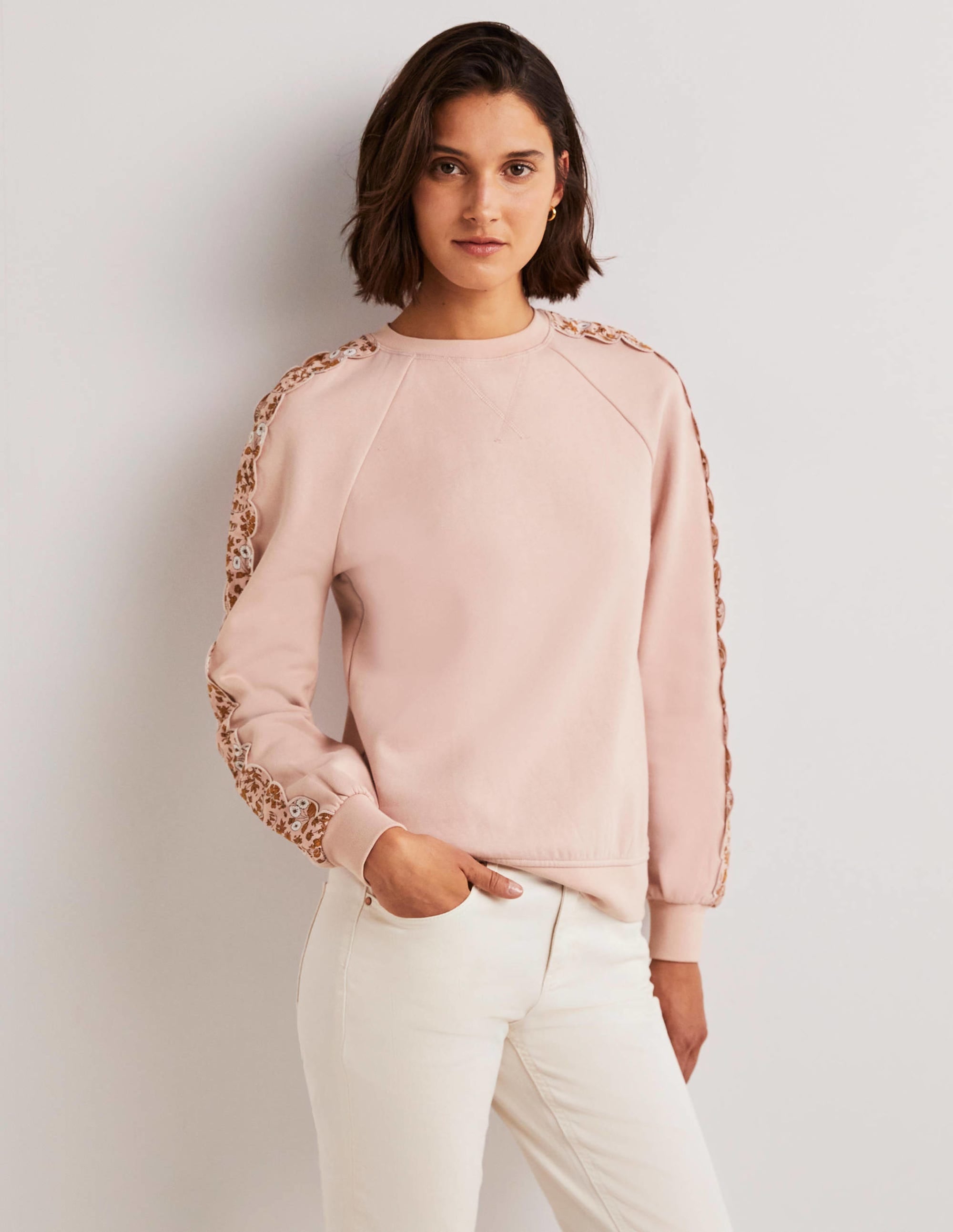 Scallop Detail Sweatshirt-Milkshake, Wild Flower - Image 4